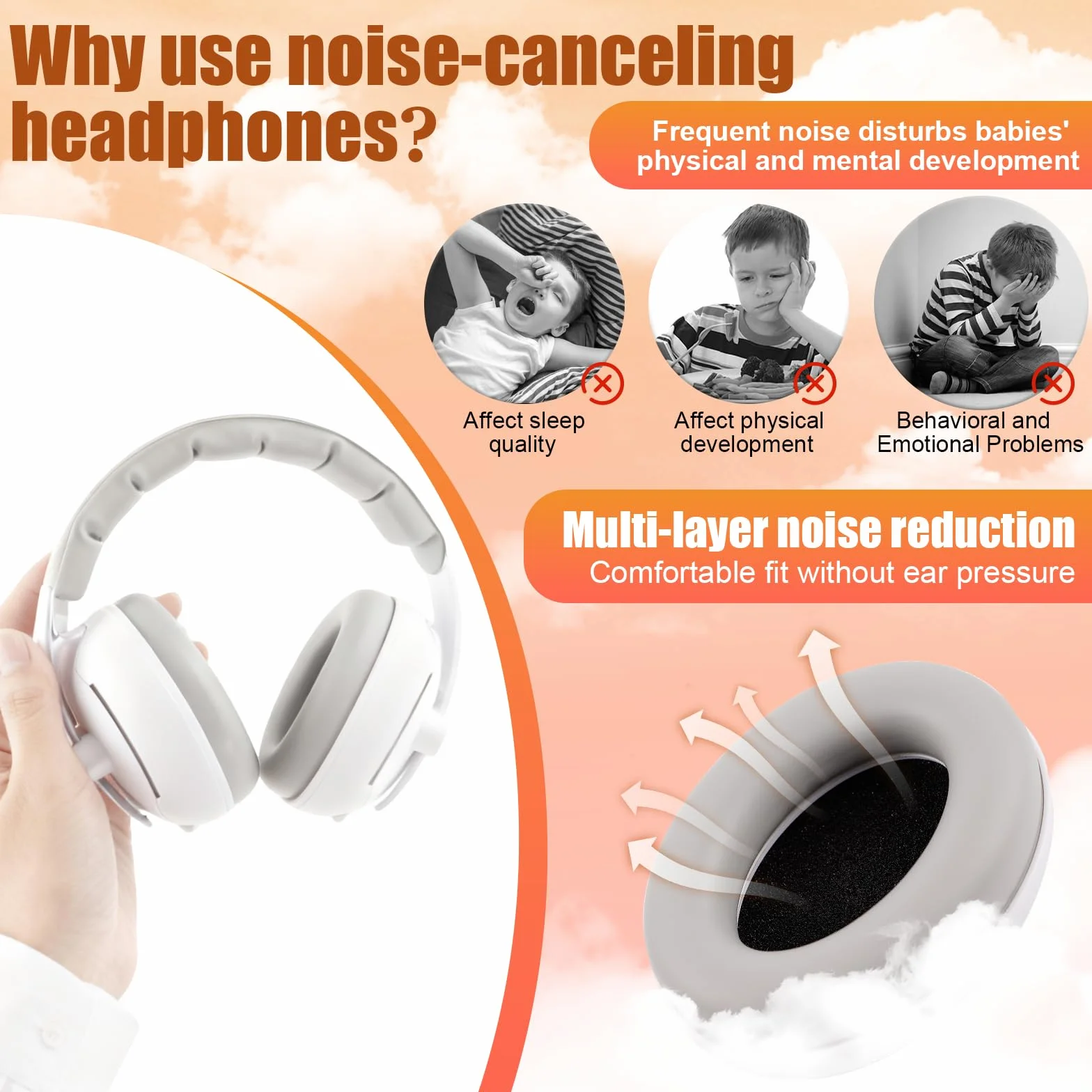 2 in 1 Cuffie Neonato Antirumore 25dB, per Protezione dal Rumore, Regolabili Cuffie Protezione Dormire Bambini, Protettori Acustici per Neonati, per Bambini da 0 a 48 Mesi, per il Sonno, Viaggi