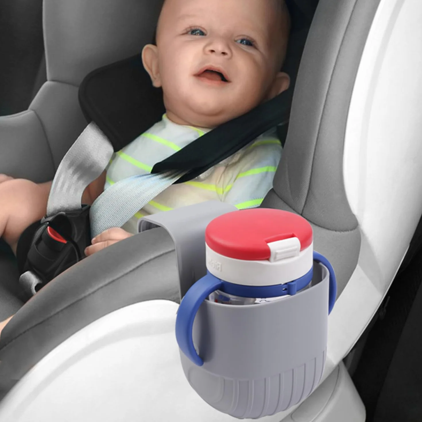 Portabicchieri per Auto, Convertibili, Compatibili con la Maggior Parte dei Seggiolini Auto e Passeggini, Grigio, ABS
