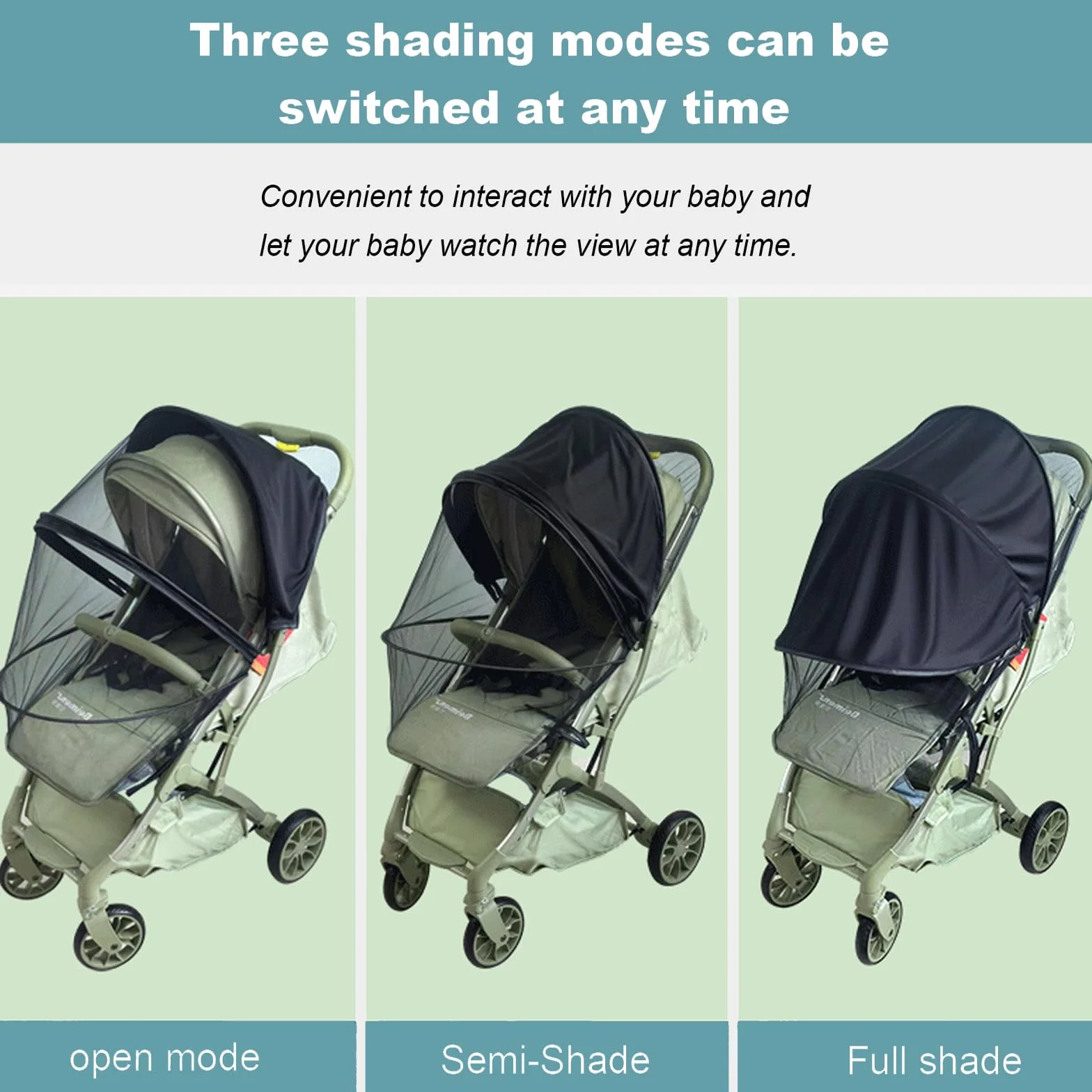 2 in 1 Zanzariera Passeggini Universale, Protezione UV 50+ per Parasole Passeggino,Copri Passeggino Estivo, Antipolvere e Antivento,Nero