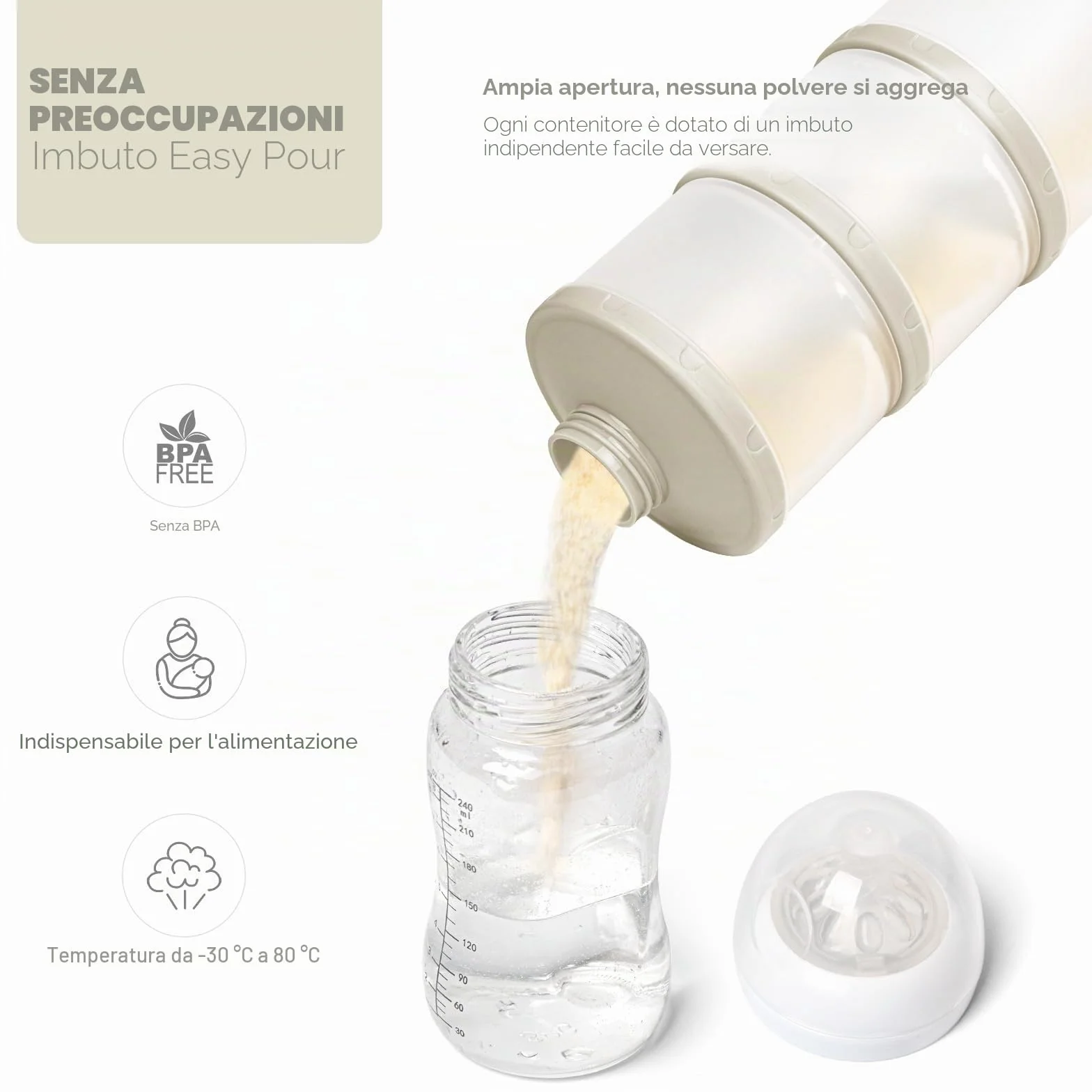 Termichy Dispenser per latte in polvere per neonati, impilabile, confezione da 2 (grigio caldo)