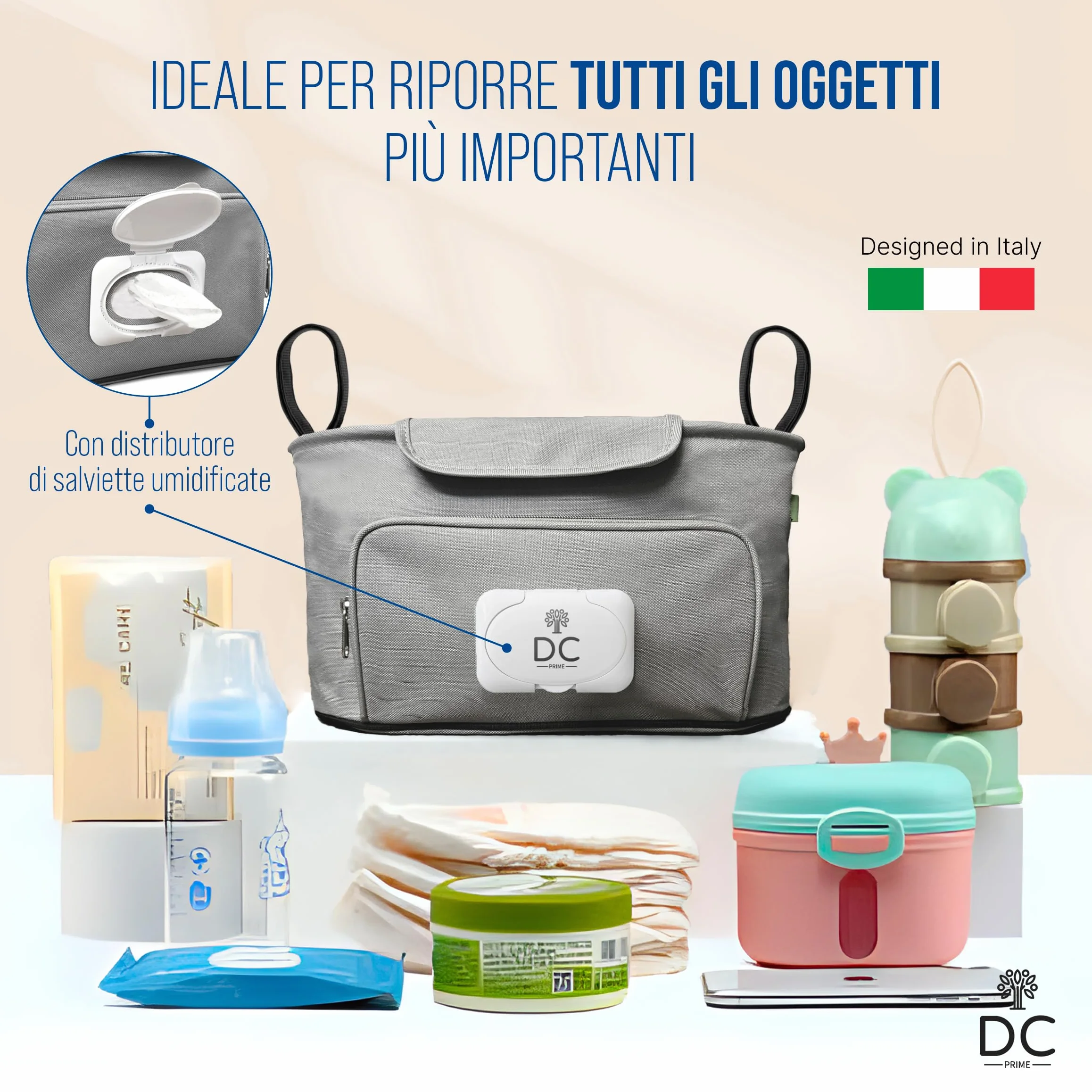 DC Prime Borsa Passeggino Leggero 25 Kg Portata con Fasciatoio Neonato Portatile, Sacco Per Passeggino Universale con Gancio Passeggino Accessori Passeggino, Zaino Mamma Neonato, Baby Bag Organizer