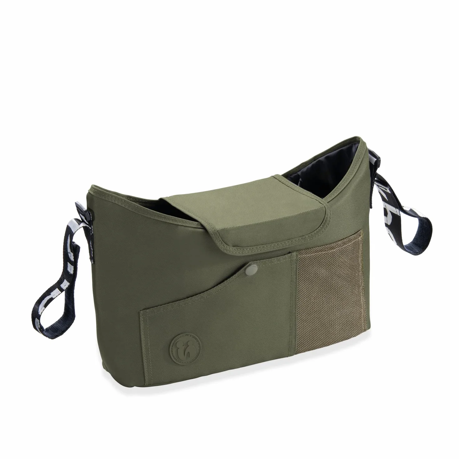 hauck Borsa Passeggino e Carrozzina, Verde Oliva - 35 x 10 x 22 cm - Borsone Portaoggetti con Portabibite di Facile Presa e Tasca in Rete - Chiusura a Strappo per Fissaggio al Manubrio