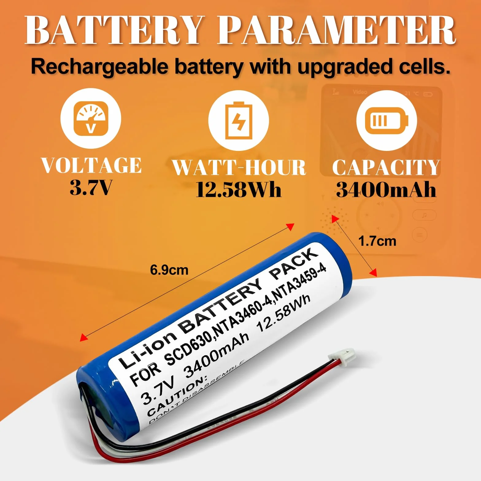 Batteria compatibile con Philips Avent Babyphone SCD620, SCD625, SCD630, SCD831, SCD833, SCD835, SCD841, SCD843, SCD845, ecc. Sostituisce i modelli Philips: NTA3460-4, NTA3459-4, 1S1PBL18686866. 5-2.6