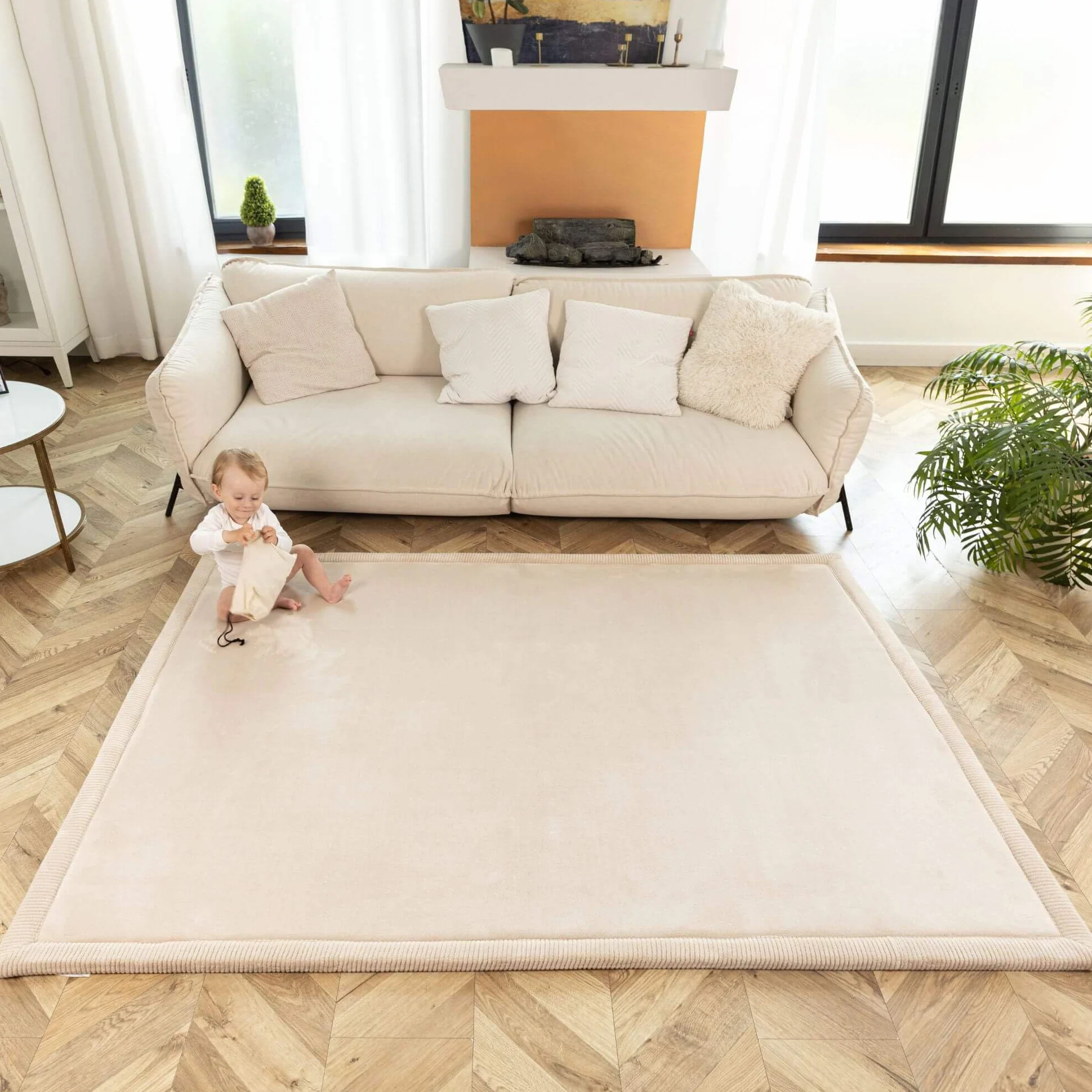 Hakuna Matte tappetino da gioco morbido, 152 x 200 cm, beige velluto corallo, memory foam, antiscivolo, impermeabile, per cura pancia