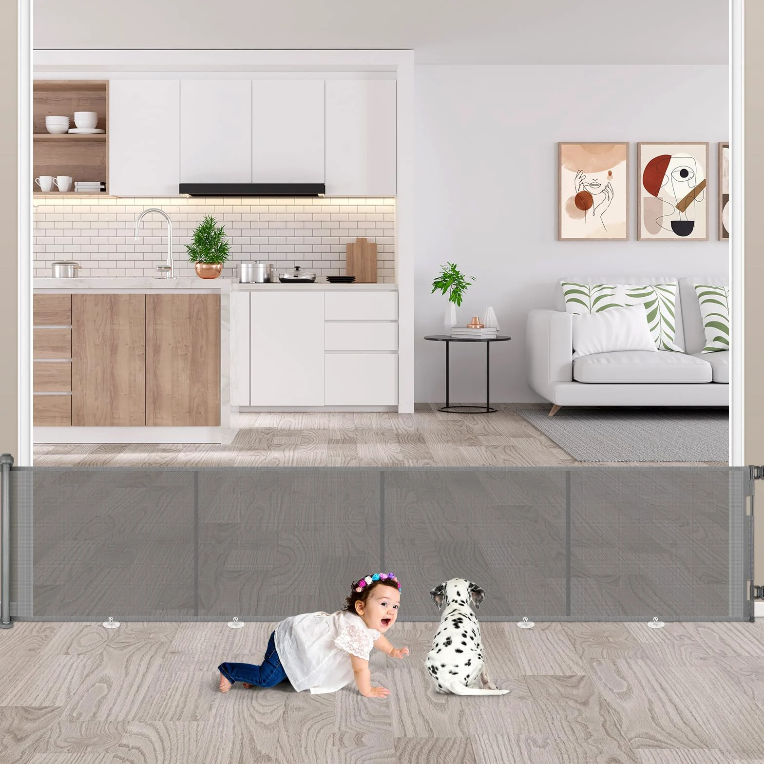 Cancelletto di Sicurezza Retrattile per Bambini, 0-500 cm (Grigio) | Cancelletto Estensibile per Bambini Scale e Corridoi Interni ed Esterni Cancello per Cani