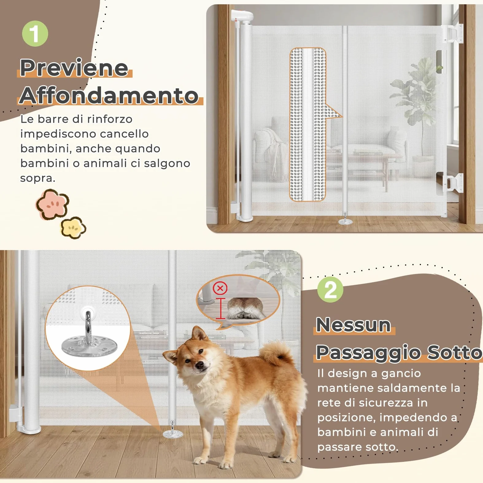 Ycozy Cancelletto per Bambini Scale Senza Foratura 0-200cm Cancelletto per Cani con Barra di Supporto，Retrattile Cancello Bambini Adatto per Scale Interni Esterni