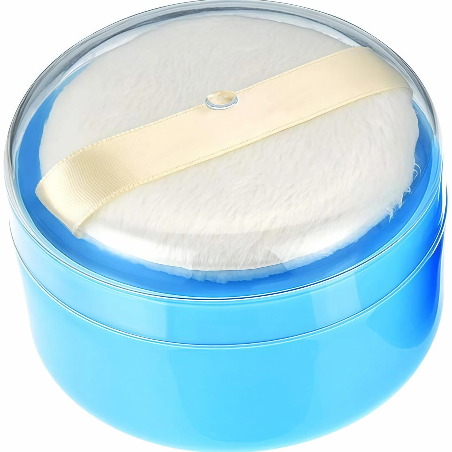 1 scatola porta talco in plastica, portatile, per la cura del bambino, custodia per talco, trucco, cosmetici, con piumino, di colore azzurro