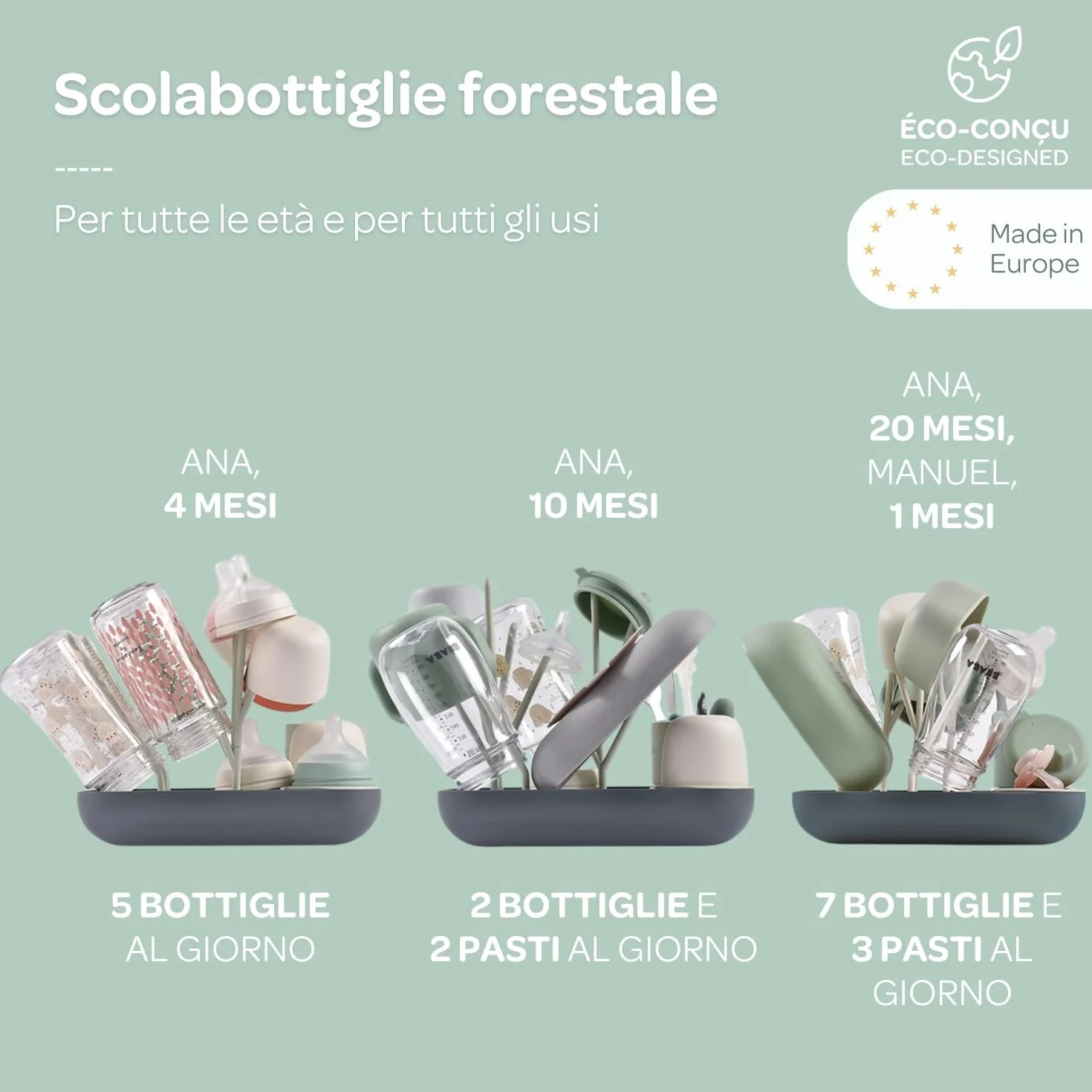 BEABA, Scolabiberon E Asciugabiberon, Grande Capacità, Modulare, Fino A 6 Biberon E Stoviglie Per Bambini, Vaso Accessorio, Drenaggio Ottimizzato, Facile Da Riporre, Compatto, Pratico, Salvia/Minerale
