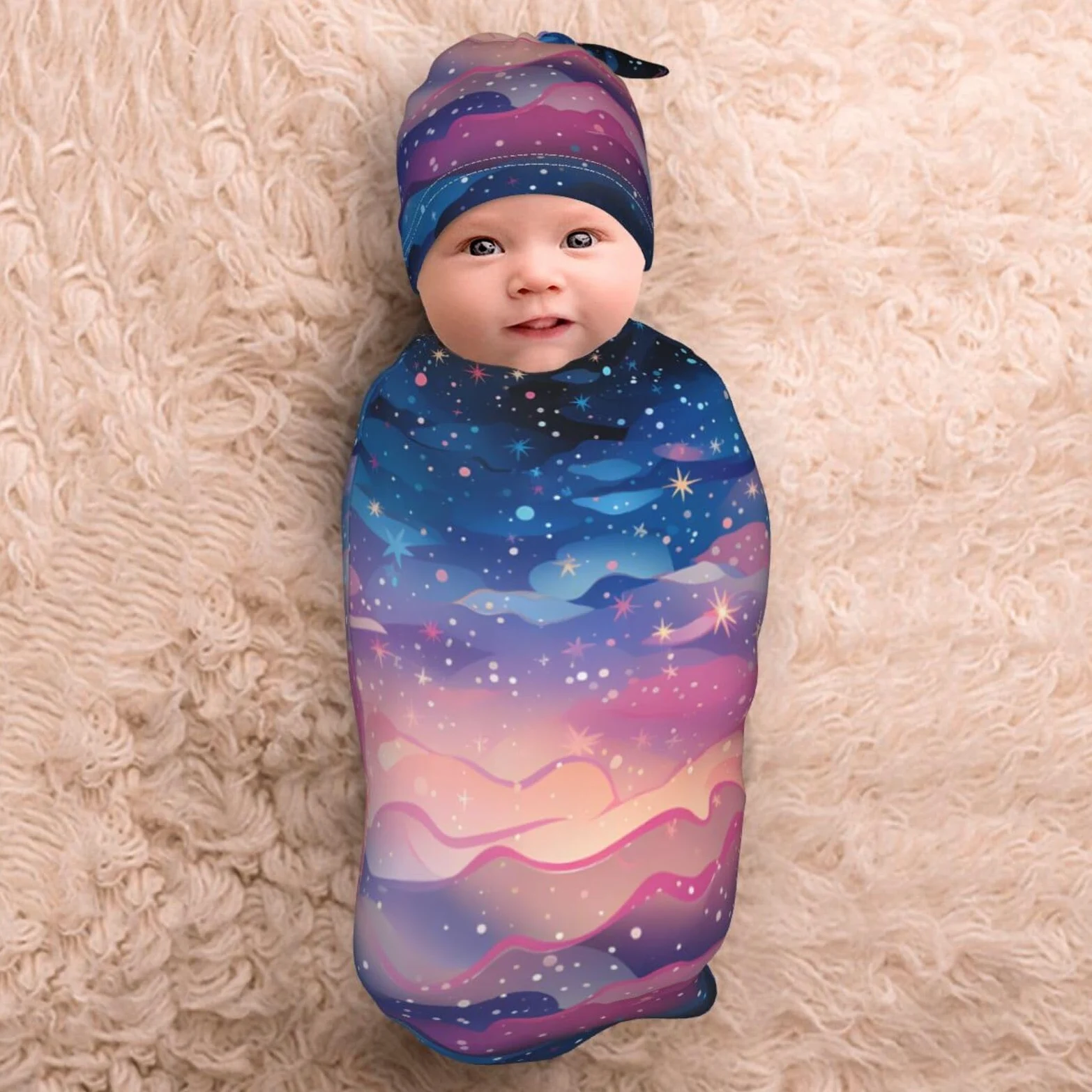3D Stars Swaddle Coperta E Cappello Set Per Neonati Avvolgere Accogliente Per Neonati Bambino Comfort 29x53 cm