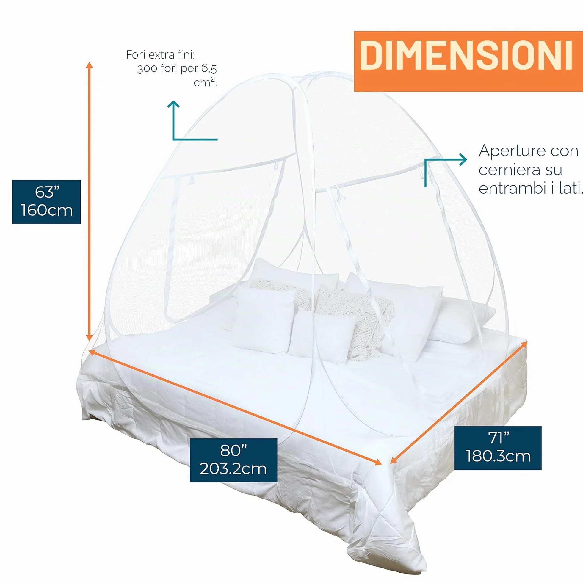 MEKKAPRO Zanzariera Portatile Pop-Up per Letto, 203,2 x 180,3 x 160 cm, Grande, Pieghevole Con Fondo in Rete, Compatibile per Matrimoniale e King Size