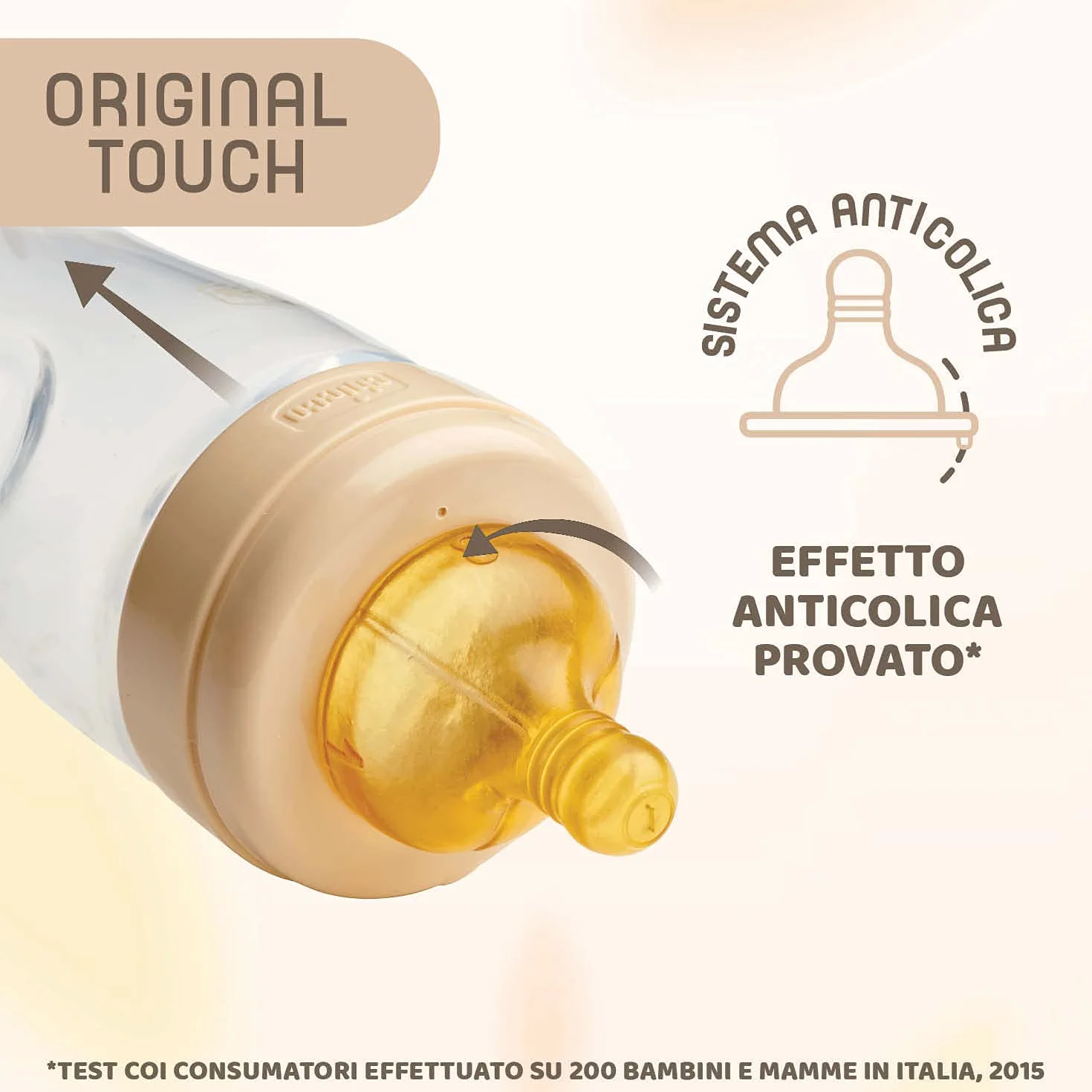 Chicco Original Touch Biberon, Vetro, Neutro, Flusso Lento, Beige, 240 ml