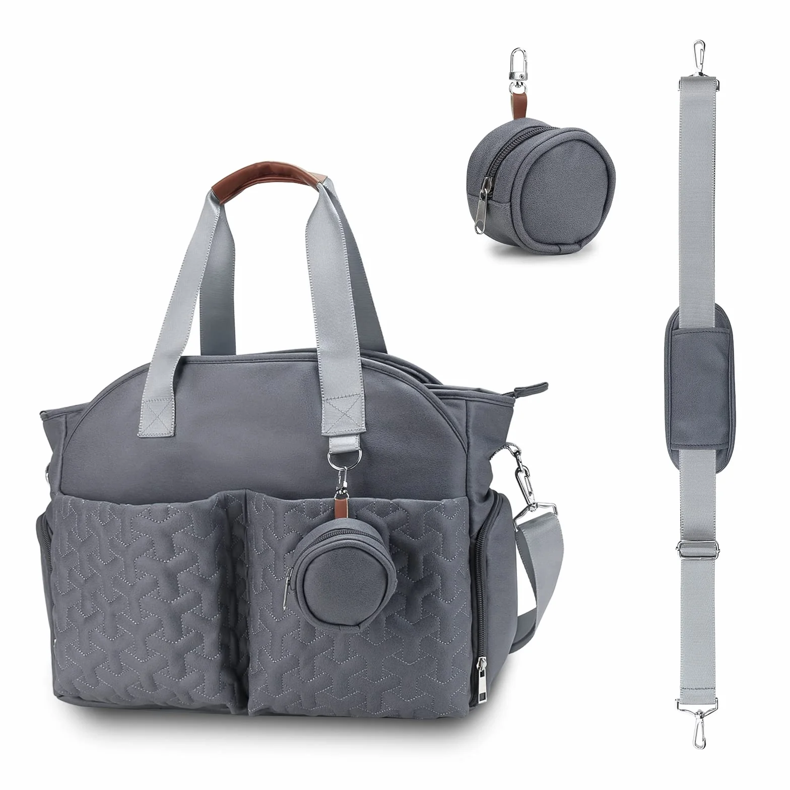 SONARIN Multifunzionale Elegante Borsa Fasciatoio per Neonato,Grande Capacità Impermeabile Borsa Cambio Borsa a Tracolla Portatile Borsa per Pannolini da Viaggio con Borsa Ciuccio(Grigio Scuro)
