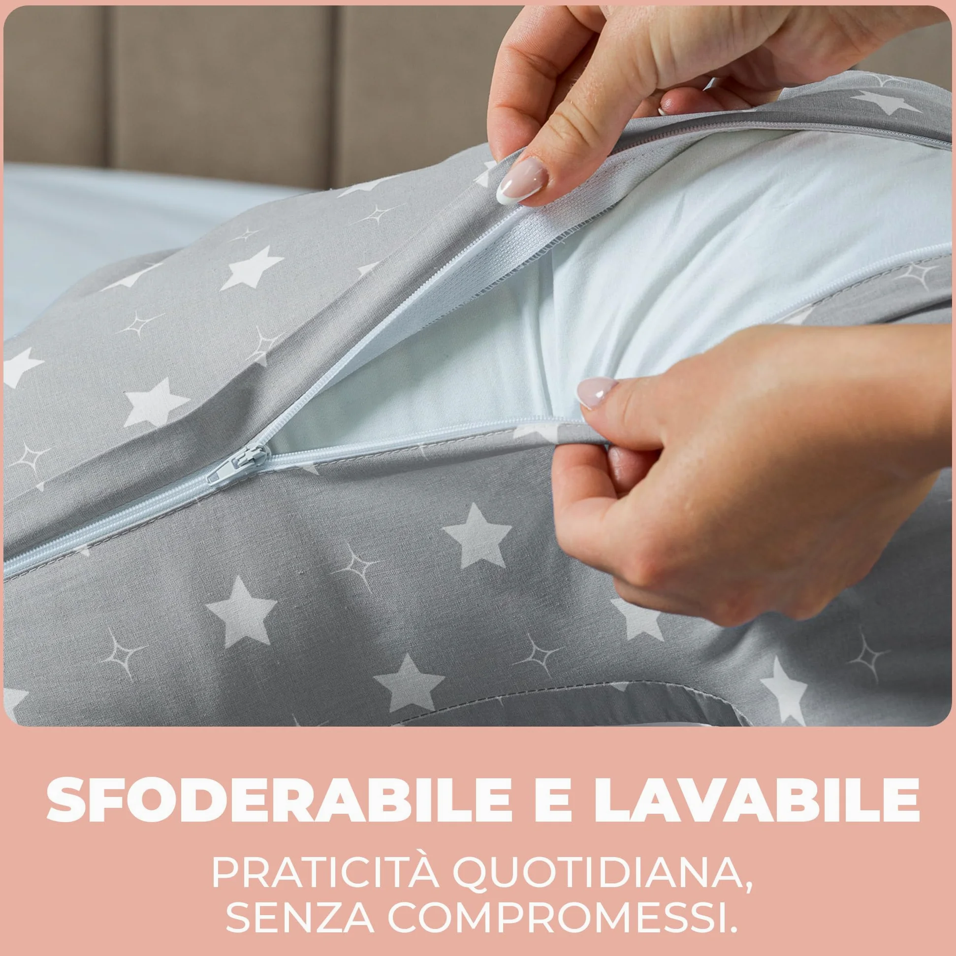 Cuscino Gravidanza e Allattamento per Dormire di Lato per Donne Incinta Idea Regalo per Neo Mamme con Federa in 100% Cotone e Morbido Riempimento Accessorio Full Body Premaman per un Sostegno Ottimale