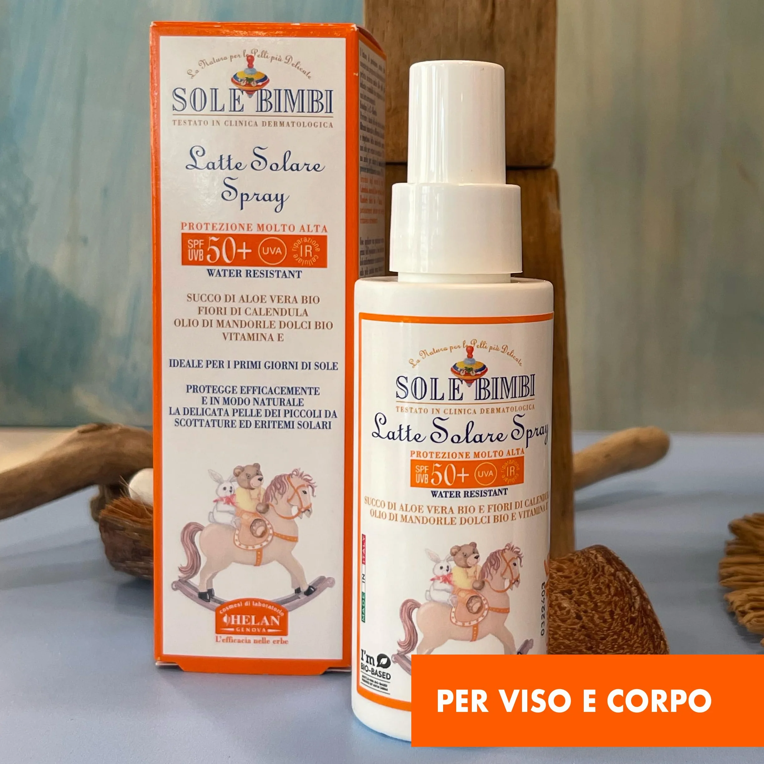 Helan, Sole Bimbi - Crema Solare 50+ Bambini e Neonati Spray Protezione Solare 50+ SPF Molto Alta contro Raggi UVB/UVA, Crema Solare Viso Corpo con Olio di Mandorle Dolci, Vitamina E, Aloe Vera 100 ml