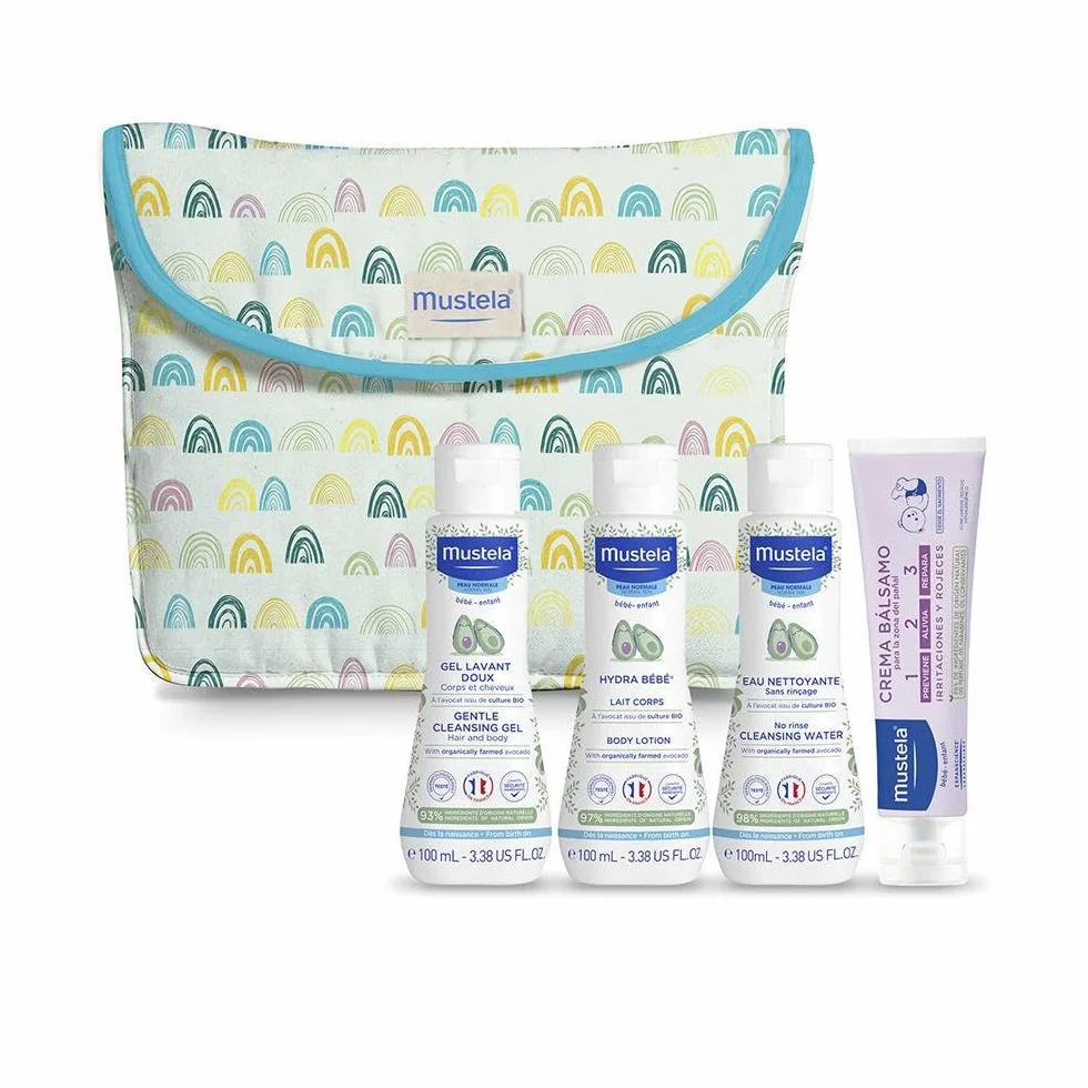 Mustela Beauty Case Arco Iris per Bebè, Kit di Cura per la Pelle del Bebè, Protettore Cutaneo, Idratante e Lenitivo, Crema, Gel