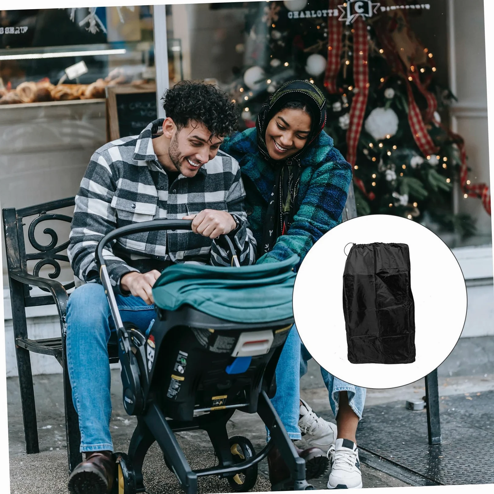 Borsa per Passeggino da Viaggio in Nylon Nero, per Aereo | Due Spallacci Cuciture Rinforzate Chiusura Coulisse Bloccabile per Uso in Viaggio