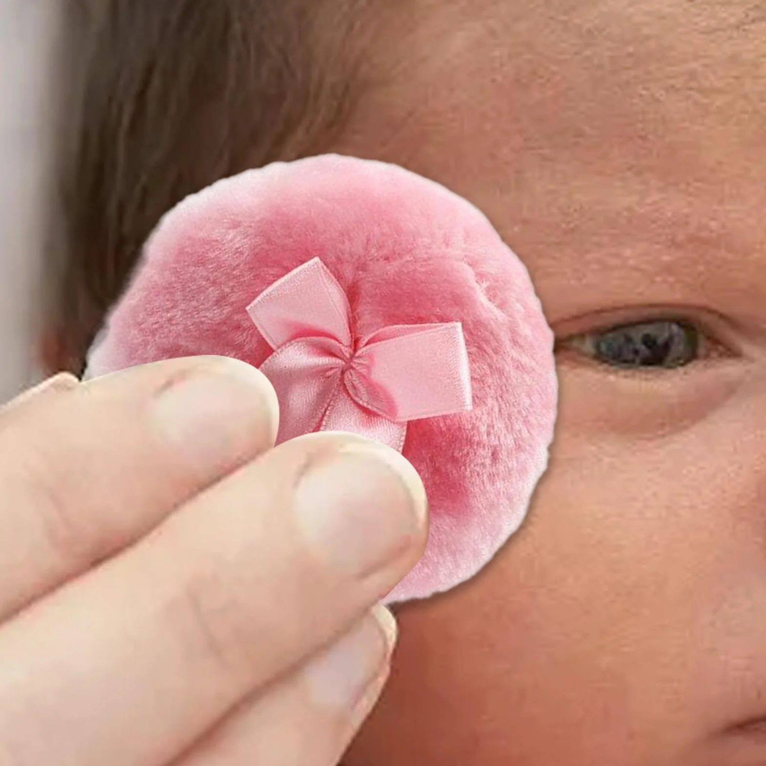 Houppette Per Bambino, Houppette Per Polvere Corporale, Sbuffo Di Polvere Rotonda Ultra Morbido Per Viso E Corpo Con Nodo In Nastro, Strumento Di Trucco A Secco Per Uso Domestico/Viaggio, Applicat