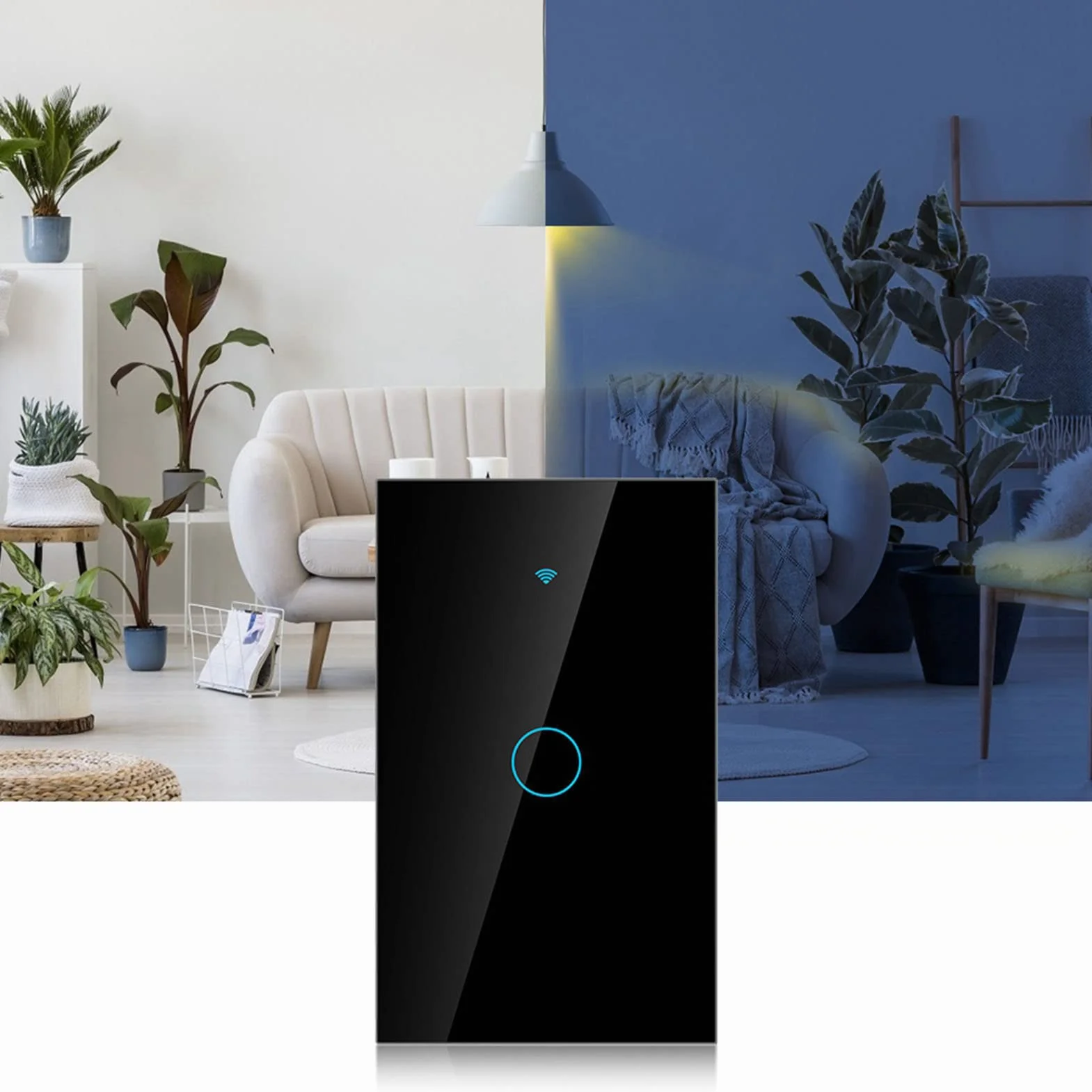 Interruttore Smart WiFi Interruttore touch a 1 via AC 90-250 V App a giro singolo Sistema di controllo remoto wireless Controllo vocale Wi-Fi (nero USA)(Nero)
