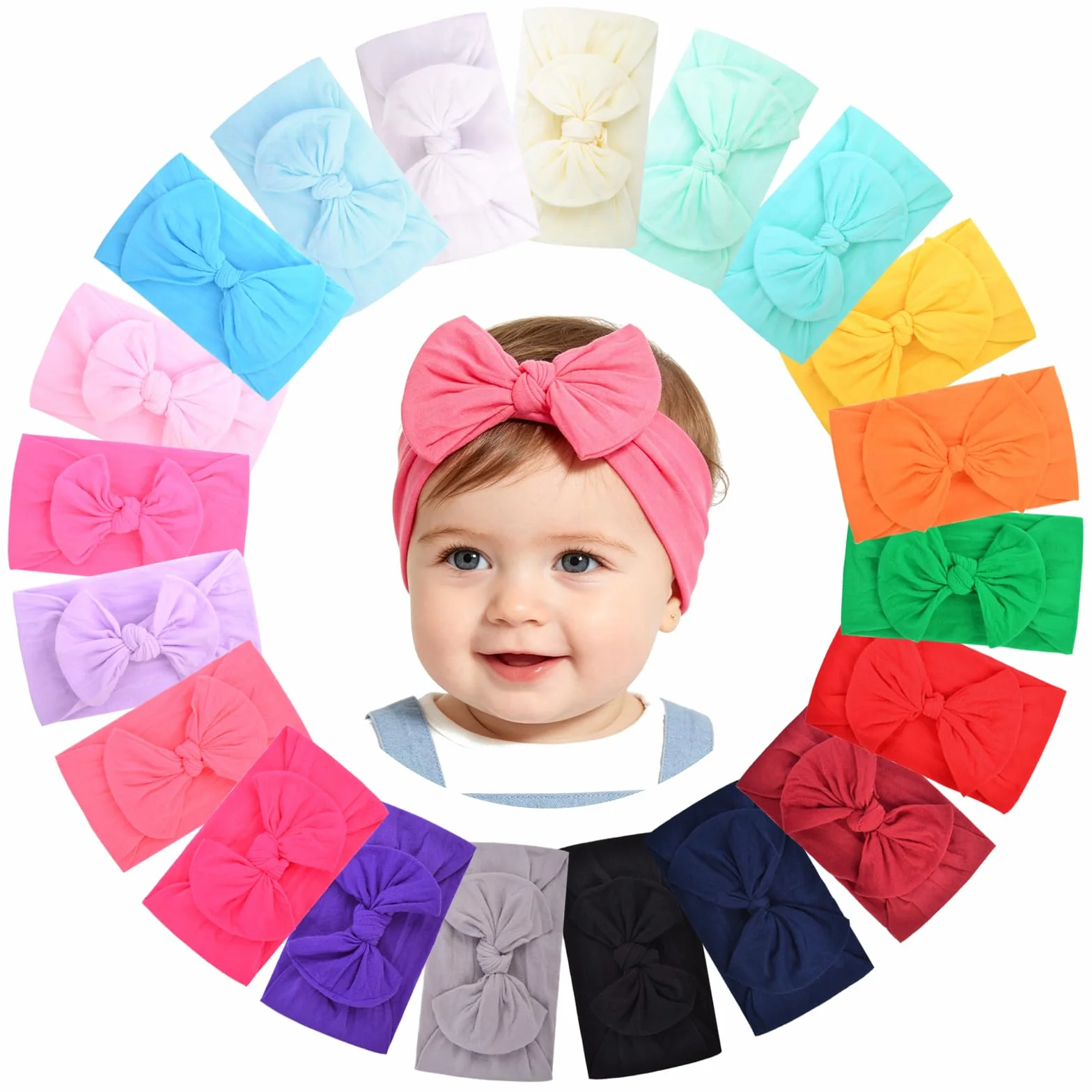 Jollybows 20pcs Fasce per Capelli In Nylon Turbante Fiocchi per Capelli Fascia per Capelli Accessori per Capelli Elastici per Bambini Neonati Neonati