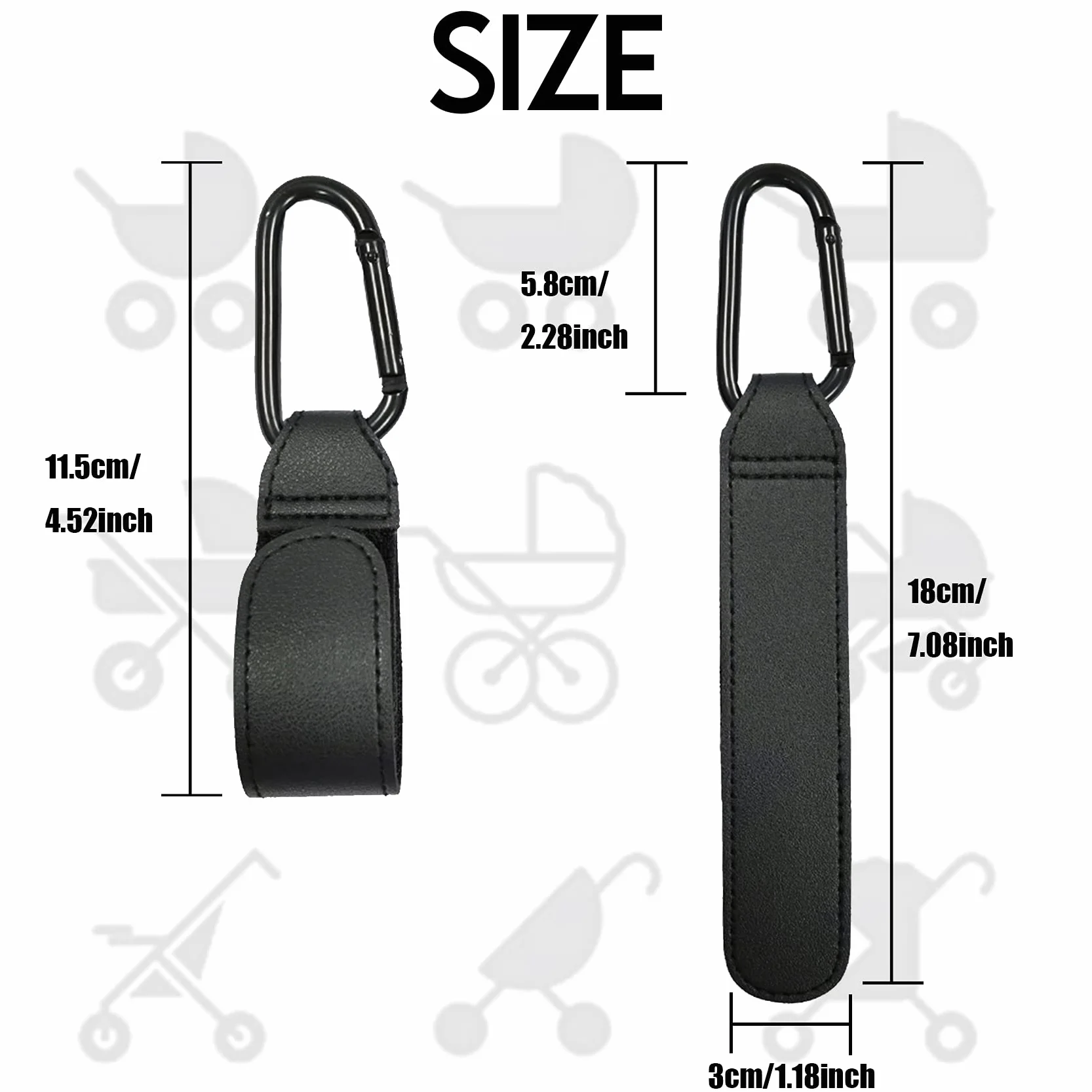 Gancio Passeggino[2 Pezzi],Ganci per Passeggino Universale Sicuri & Resistenti,Moschettoni Allumini Per Carrozzina Bici Auto Carrello Appendi Sacchetti Borsa Zaino(Nero)