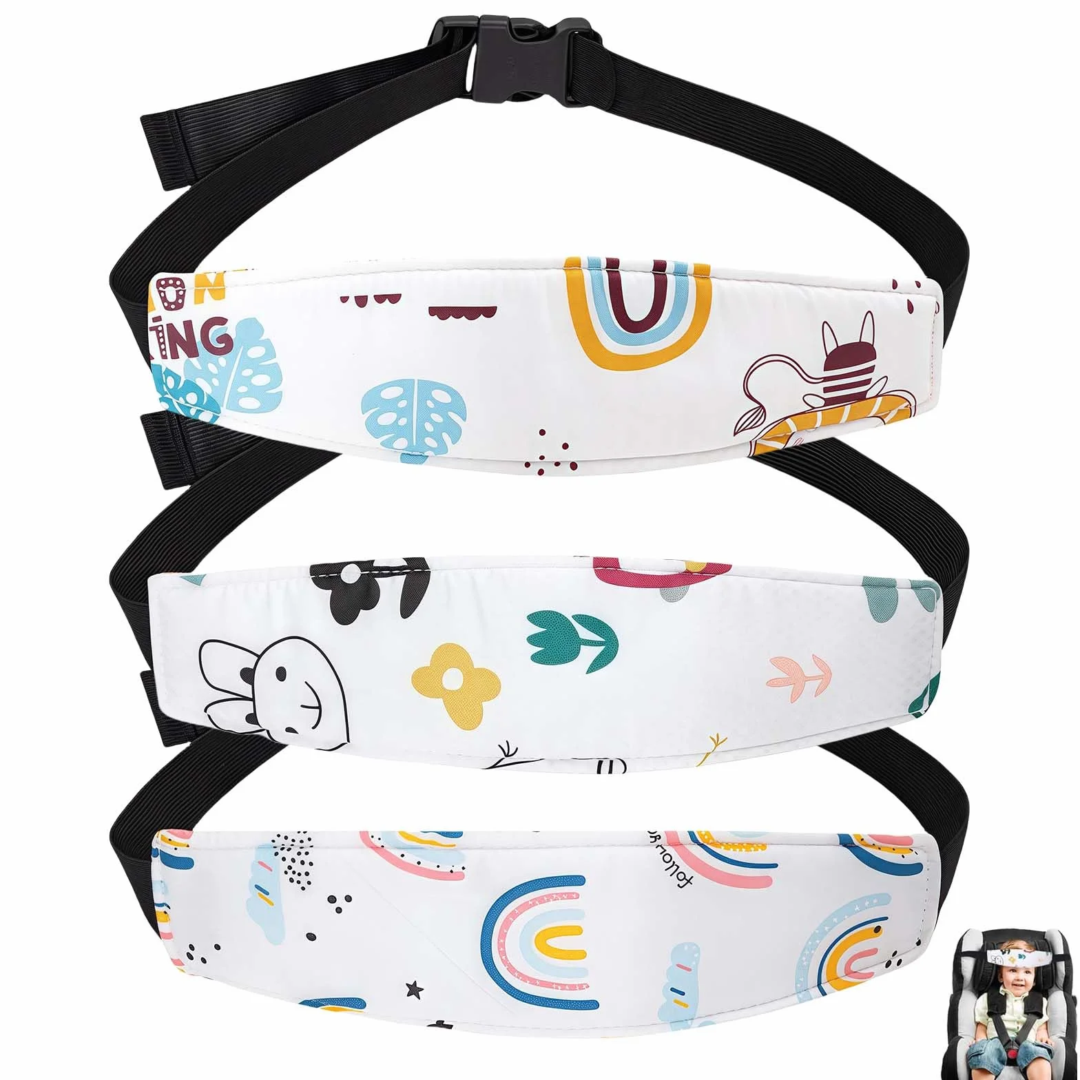 3 Poggiatesta per auto per bambini in cotone, accessori per seggiolino per bambini, fascia per la testa, regolabile, supporto per la testa per auto e passeggino