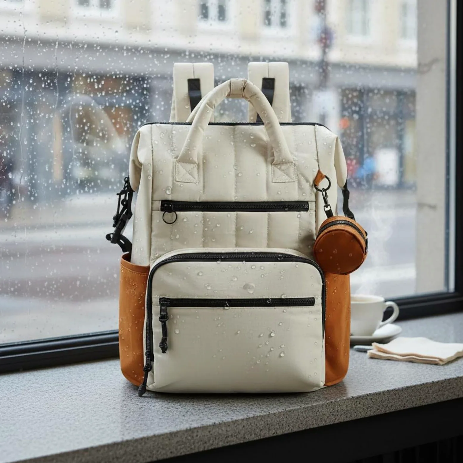 Baoblaze Borsa Fasciatoio Impermeabile Zaino Neonato Borsa Mamma Borsa Passeggino Organizzata con Ampia Apertura Multiple Spallacci Imbottiti Ergonomici, Beige+Arancione