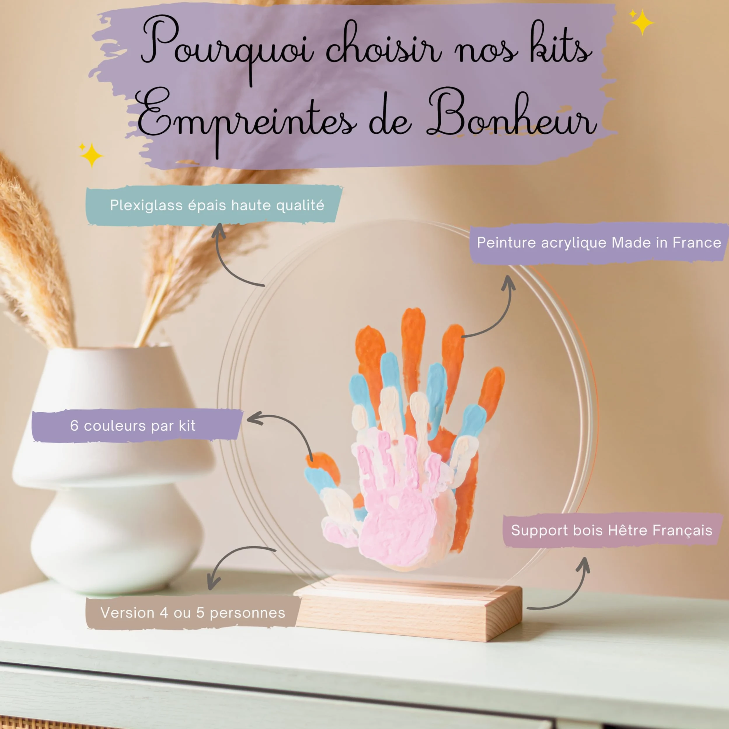 LouYou Kit Famiglia 4 Pastello - Cofanetto Regalo Nascita Bambino o Bambina - Impronta Mani e Piedi - Natale o Compleanno - Plexiglass Personalizzato - Legno Naturale
