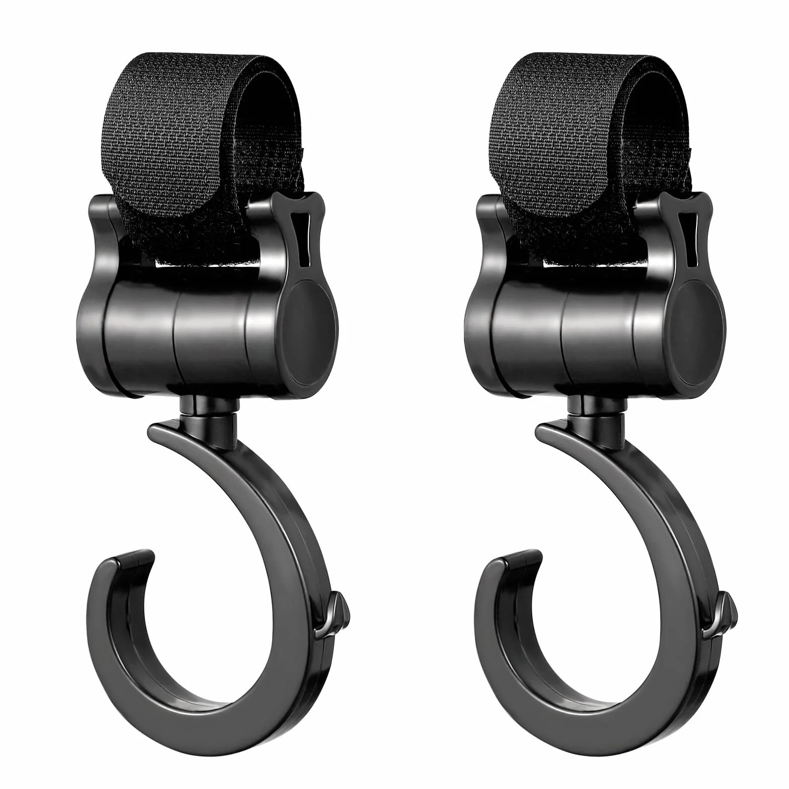 2 Ganci Passeggino Rotanti,Nero Ganci per Passeggino Gancio per borsa della spesa,Universali Passeggino Leggero Rotanti Appendi,Leggero E Resistente
