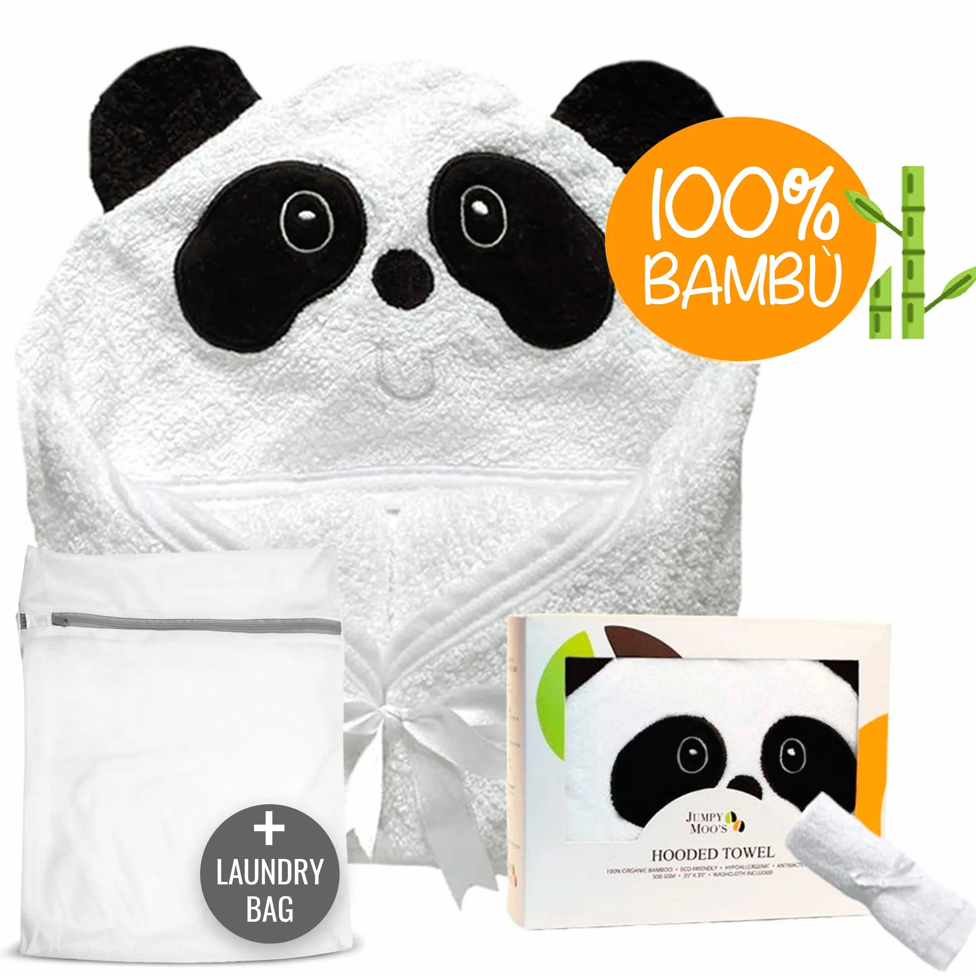 JM Asciugamano con Cappuccio Neonato - Premio, Ipoallergenico Accappatoio 100% Bambù Organico, 90x90 cm con Confezione Regalo e Salvietta, Asciugamani Spessi e Assorbenti