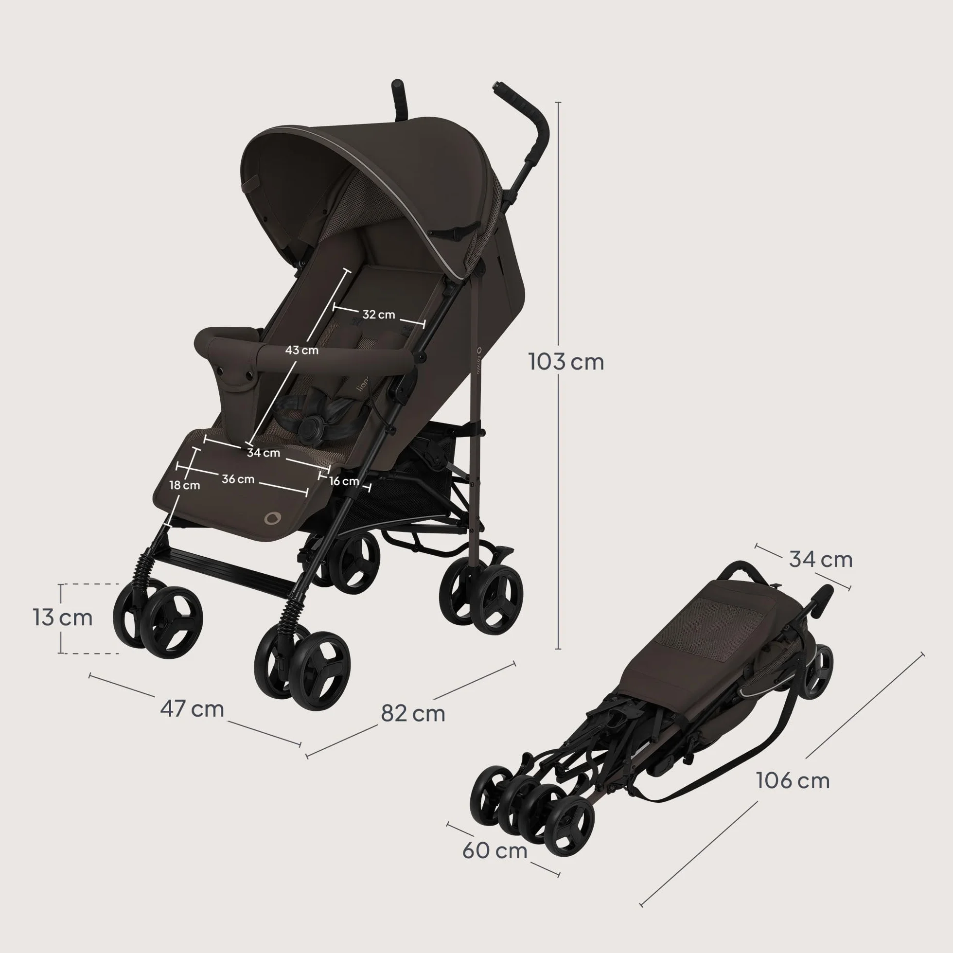 LIONELO ELIA Passeggino Leggero Pieghevole e Compatto da Viaggio per Bambini, Schienale Reclinabile Sdraiato, Cinture a 5 Punti, Cappottina UV e Grande Cestino Portaoggetti, 6-36 Mesi fino a 15 kg