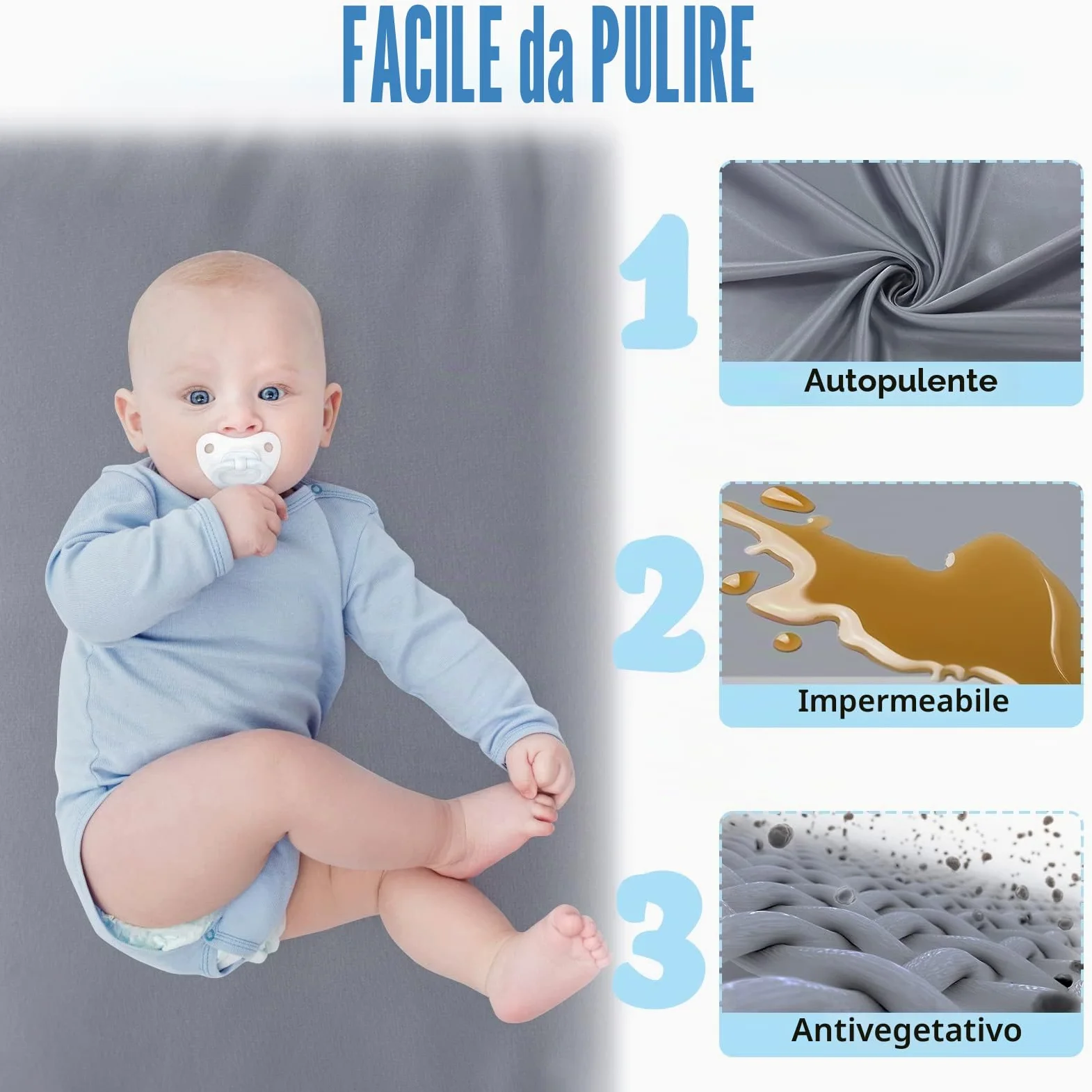 ACXIN Box per bambini, 150 x 180 x 68 cm, con base antiscivolo e rete traspirante, stabile griglia di intercettazione per bambini, grigio