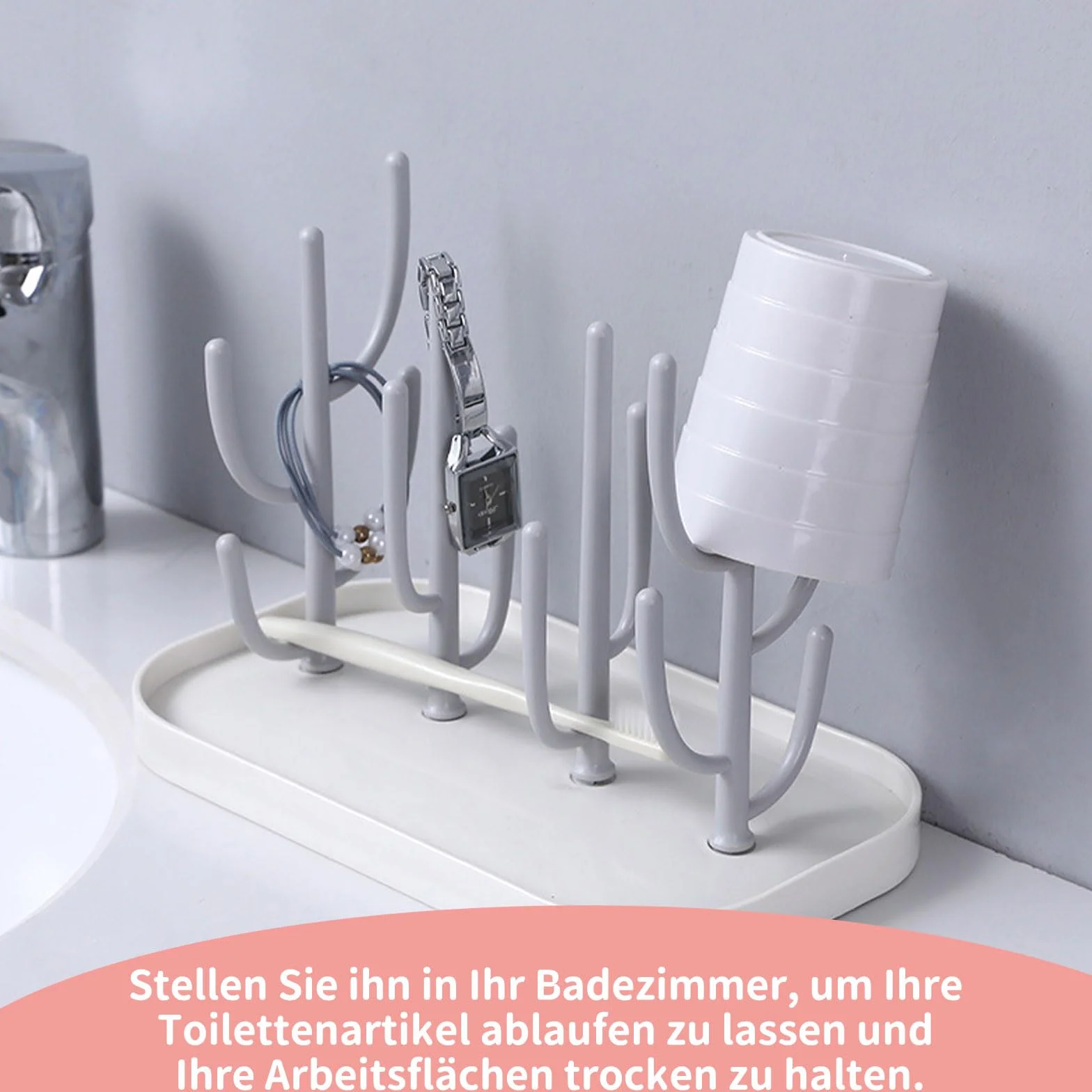 Scolapiatti per biberon, supporto con piastra rimovibile, multifunzionale per biberon, ciuccio, bicchieri, accessori per biberon (grigio)