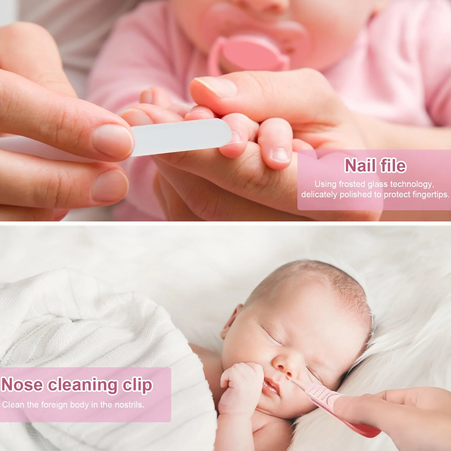 Set Manicure e Pedicure per Neonato, Kit Igiene e Cura Bambini 6 Pezzi, Cortaunghie con Spazzola e Pettine per Neo Genitori (Rosa)