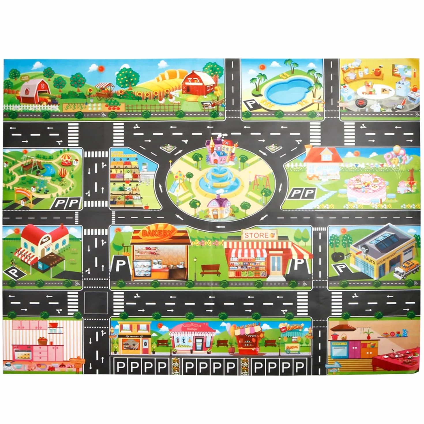 Tappeto giocattolo(39 * 51in/100 * 130cm) tappetino da gioco in PVC per bambini, tappetino da gioco in plastica impermeabile