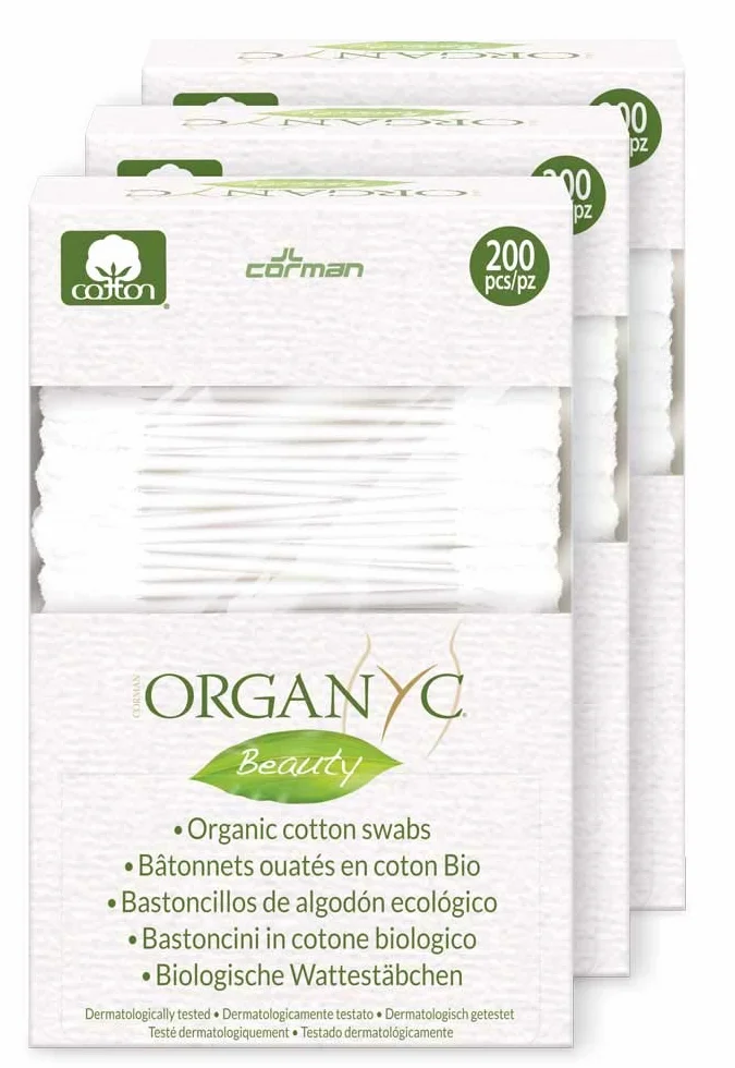 Organyc Bastoncini Cotton Fioc in Cotone Certificato 100% Biologico, Confezione Biodegradabile - 4 Pacchi da 200 Pezzi, Totale 800 Unità