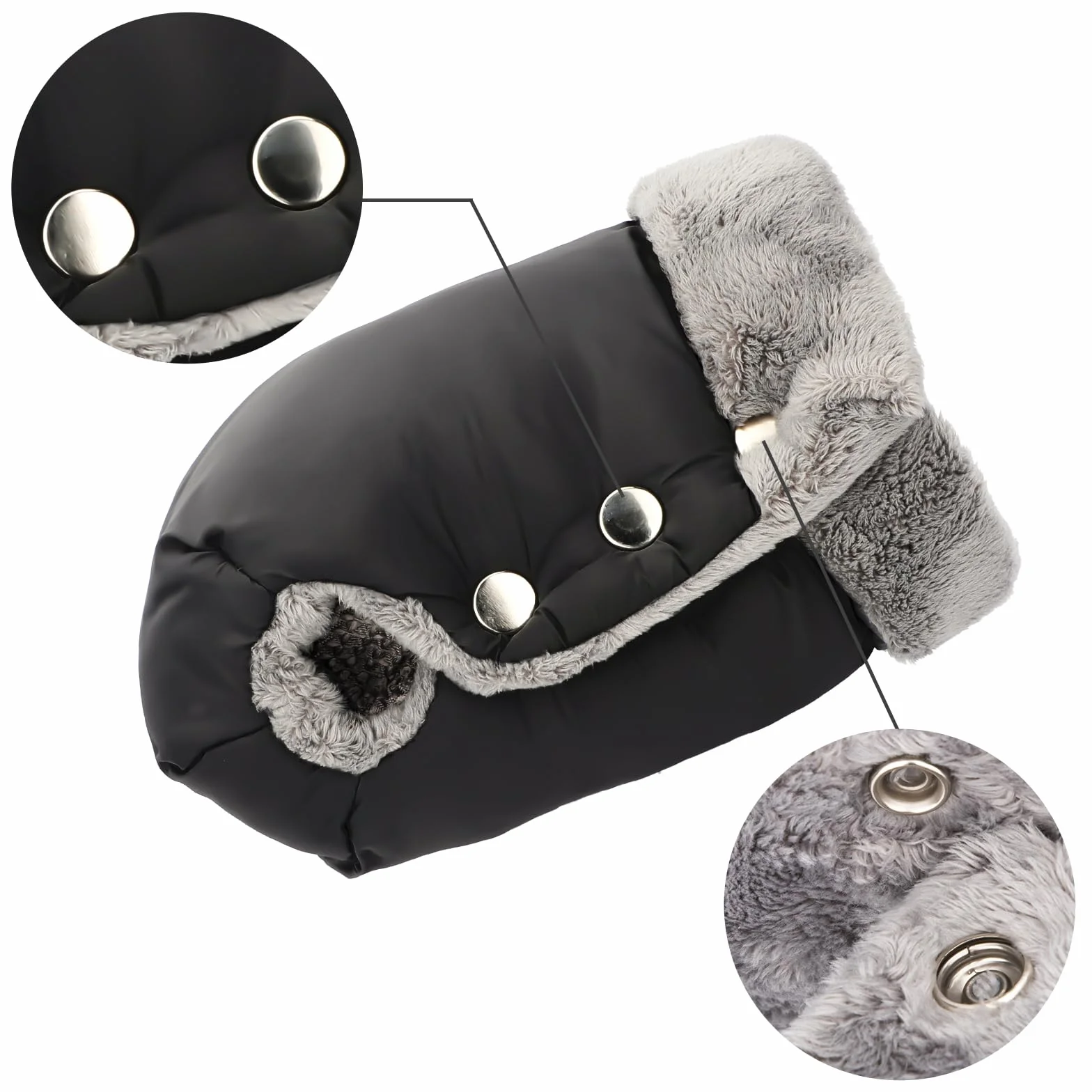 Guanti Passeggino Scaldamani per Passeggino, Antigelo Guanti Manicotto Guanti impermeabili con Interno in Pile, Proteggi-mani accessori di dimensioni universali per passeggino (1-Nero)
