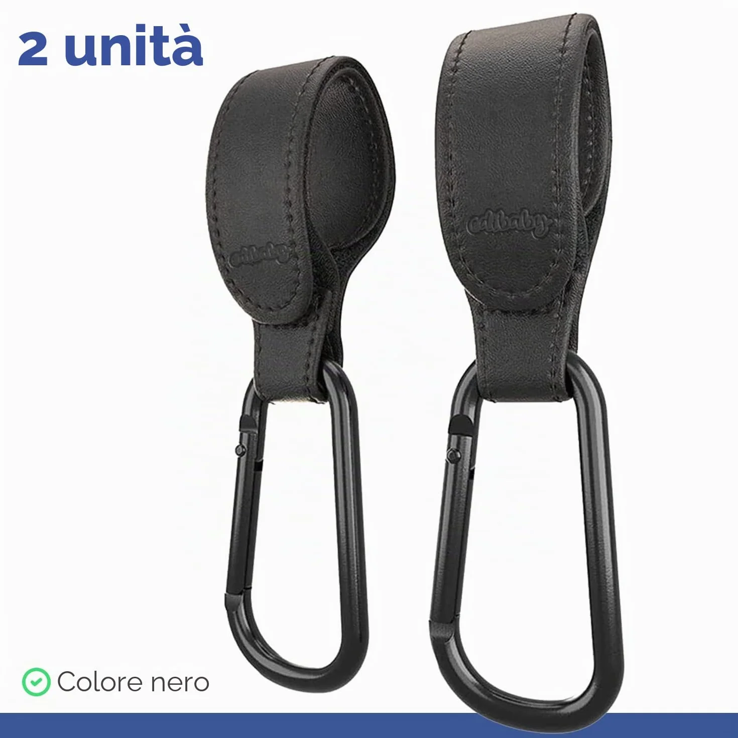 Edibaby, Ganci Passeggino, in Pelle, 2 Unità, Universale, Moschettoni per Carrozzina, per Borsa Passeggino, Zaini, etc (Nero)