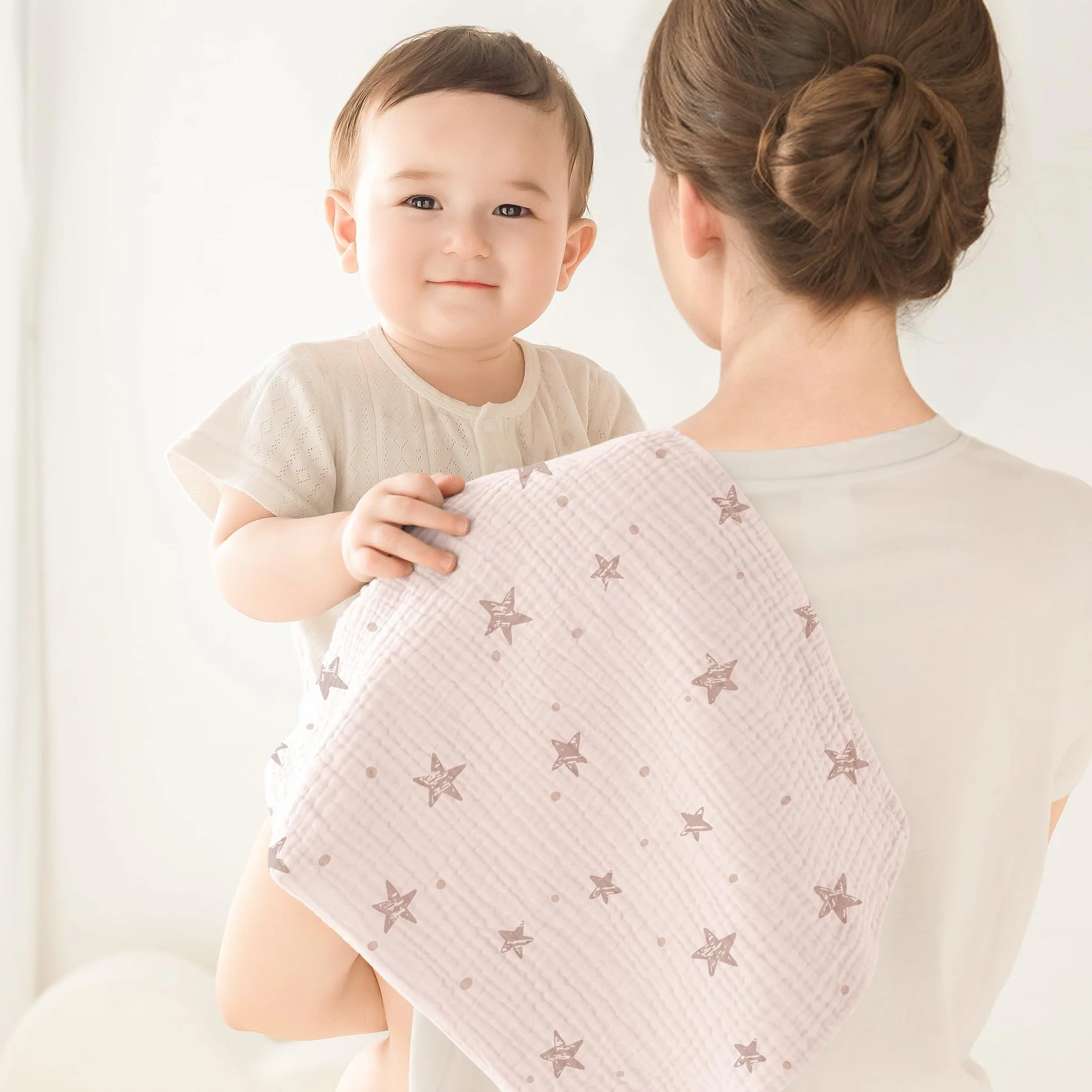 Susurration Bambino in Mussola Per Neonati, 5 Pezzi, Set 60x60CM, Super Morbido Assorbente in Mussola A Grana Per Neonati, Unisex, Per Bambine E Ragazzi (pentagramma rosa)