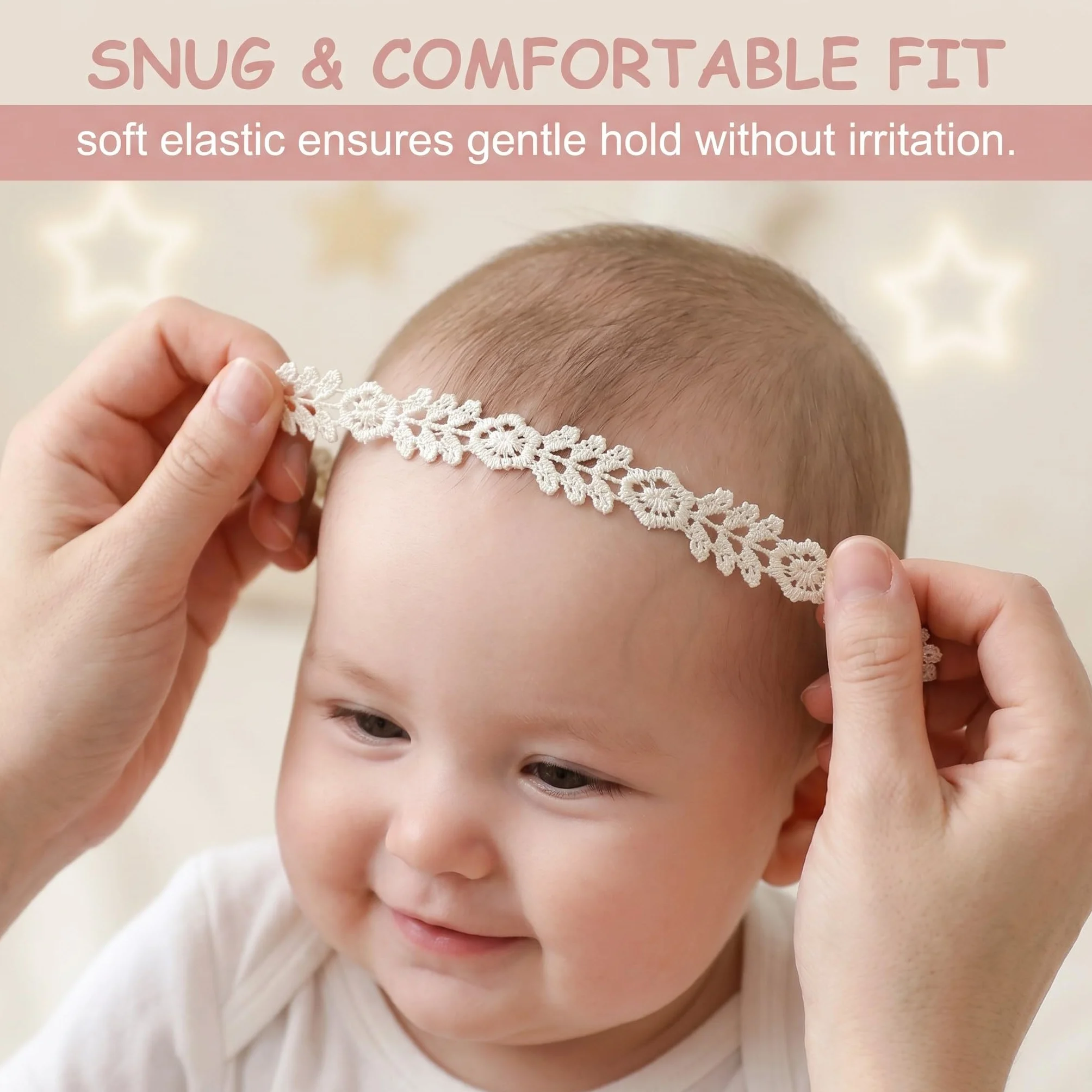 Cerchietto Neonata Pizzo, Fascia Elastica Per Neonata, Accessorio Capelli Per Battesimo
