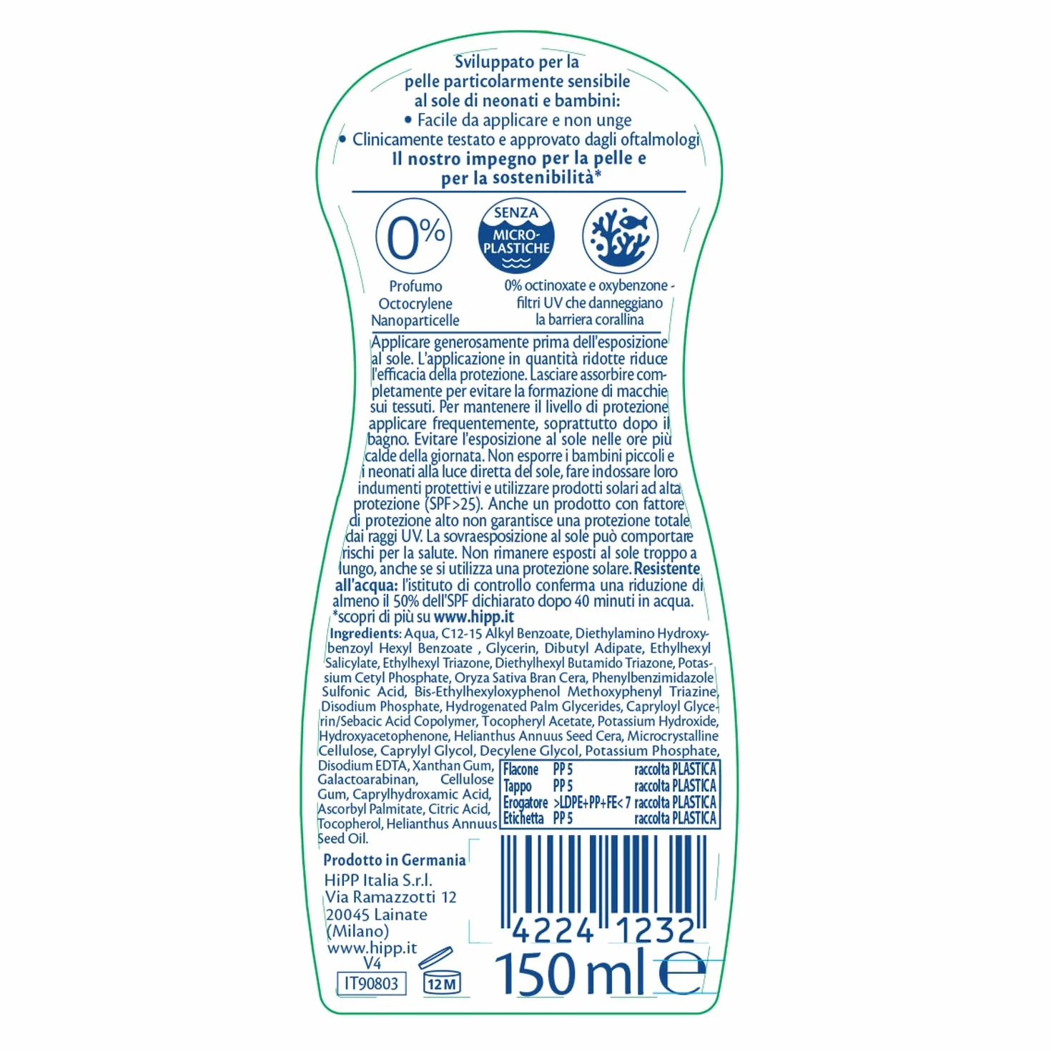 HiPP - Baby - Spray Solare Protettivo per Bambini, SPF 50+, Protezione dai Raggi UVA e UVB, Resistente all'Acqua, Anti Scottature, Ultra Delicato, 1 Spray da 150 ml