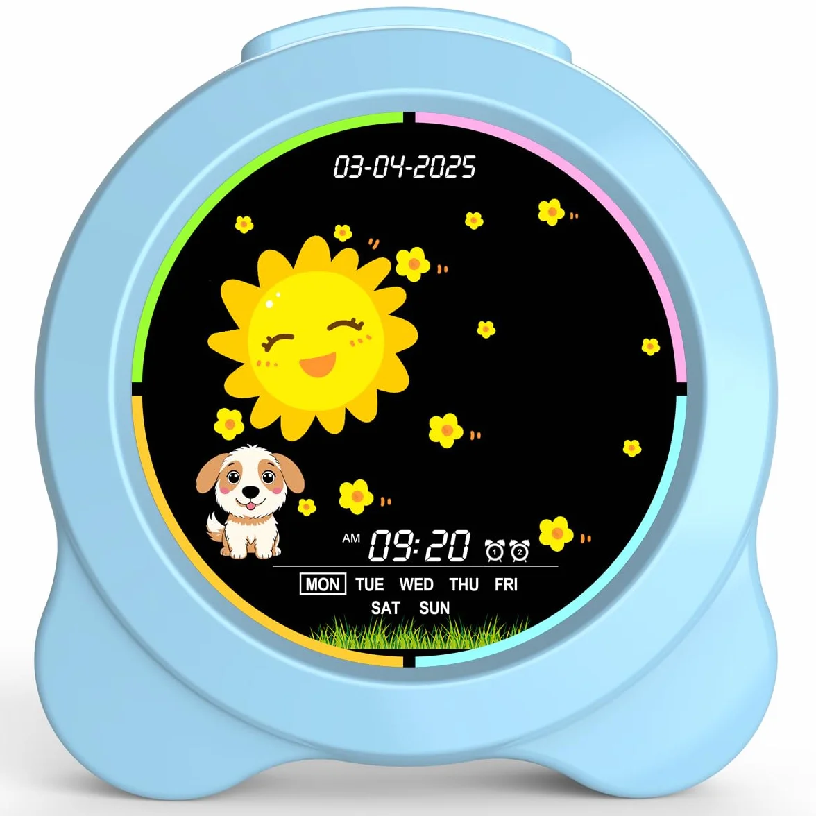 Sveglia per bambini, display a LED con sole e luna, con giorno e data, OK to Wake Clock con luce notturna, per bambini e bambini, regalo per ragazzi e ragazze (blu)