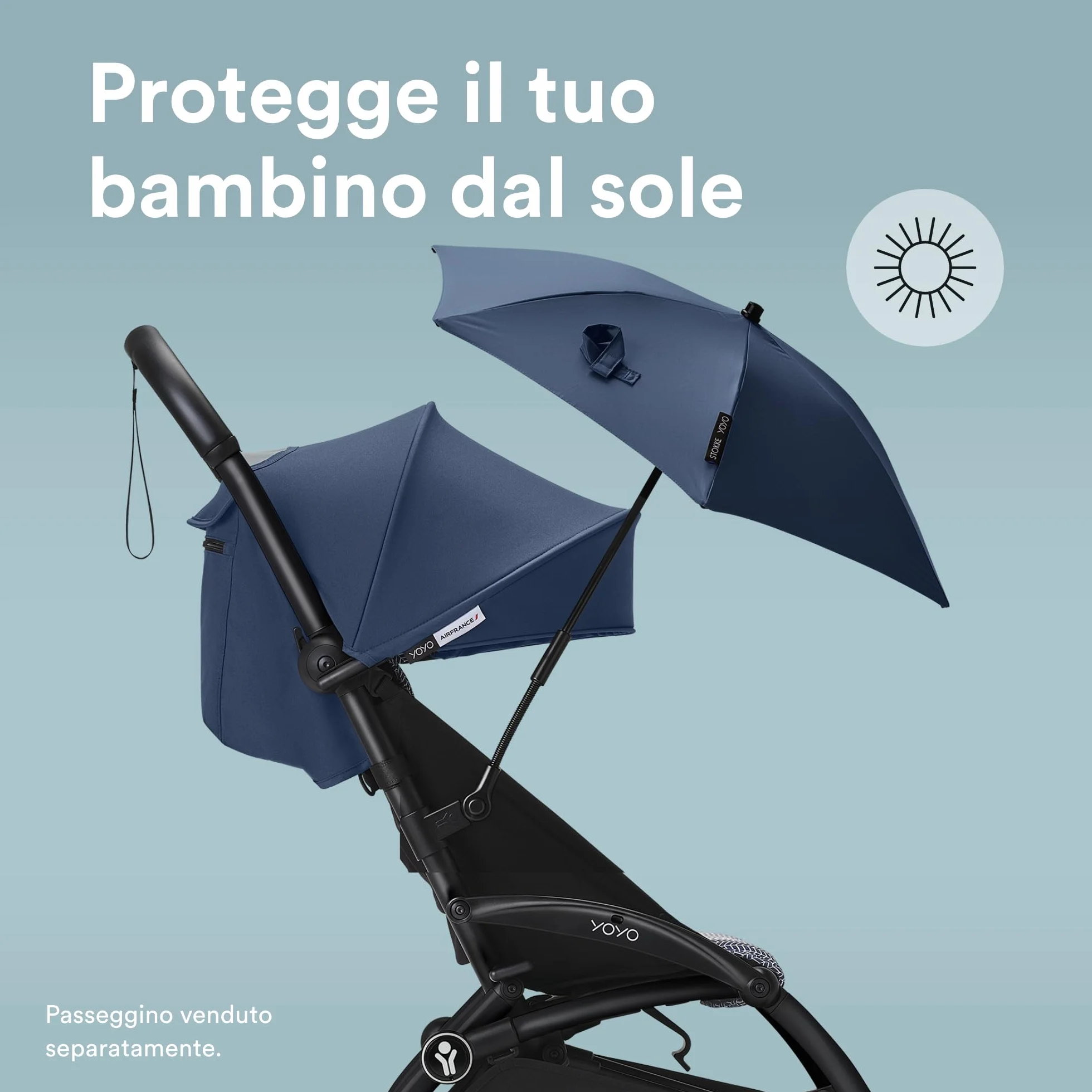 Parasole Stokke YOYO, Navy Blue - Protezione UPF 50+, opacità migliorata - Da utilizzare sul passeggino YOYO con 0+ Newborn Pack, Newborn Shell o 6+ Color Pack