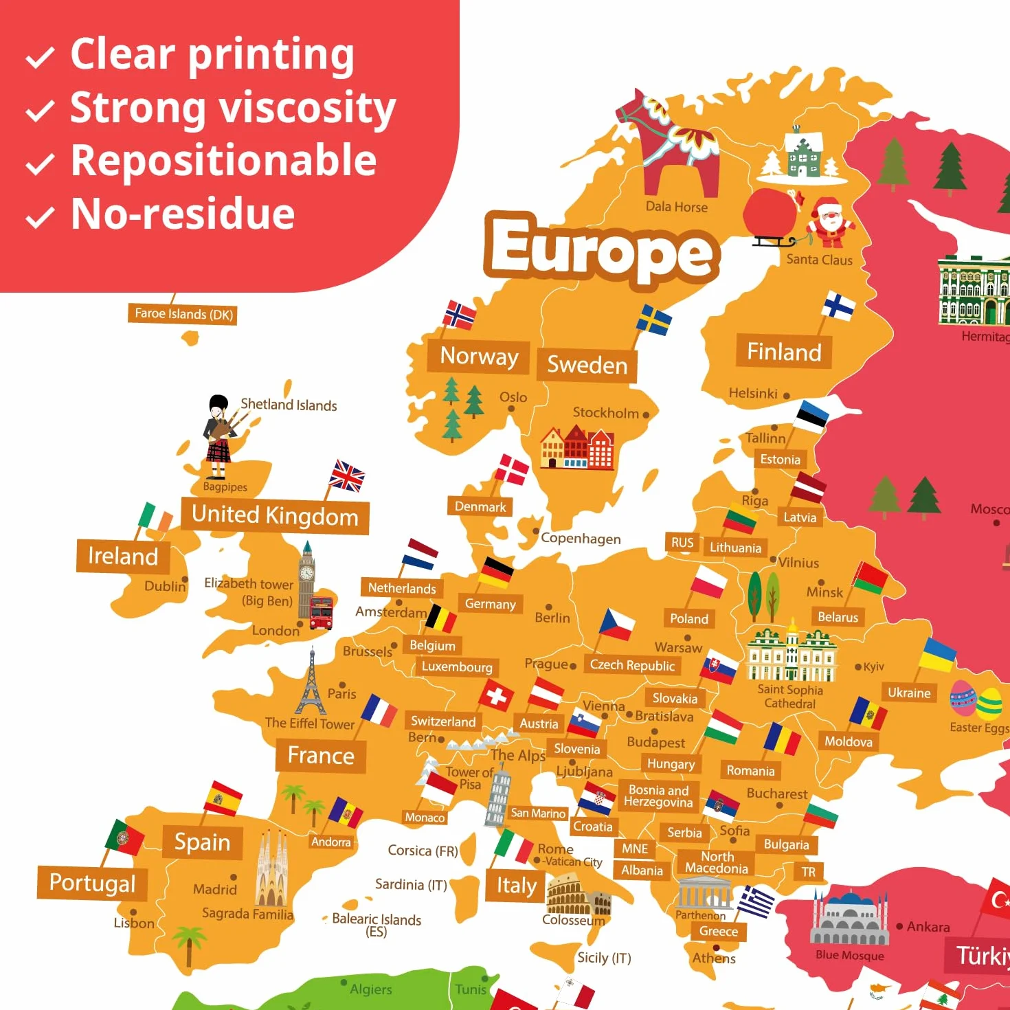 DECOWALL Mappa del Mondo Adesivo da Parete – Adesivo Removibile per Bambini, Decorazione Educativa per Camera da Letto, Stanza dei Bambini e Soggiorno (SG2-115)