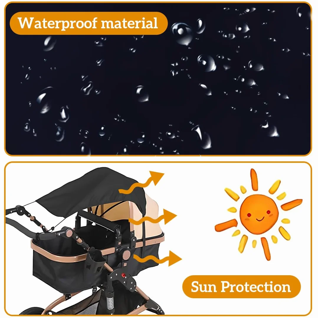 1 Pezzo Telo Parasole Universale, Parasole per Passeggino, Parasole Carrozzina, Parasole Passeggino, Protezione Solare per Passeggino e Navicella Regolabile con protezione UPF 50+, Nero