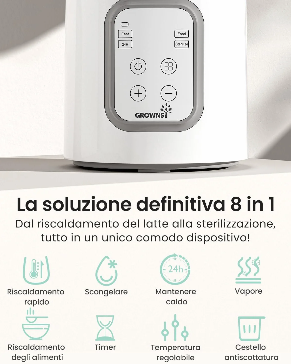 Scaldabiberon, Sterilizzatore Biberon 8 in 1 lcd Controllo Accurato Della Temperatura Per Latte Materno,Riscaldatore Di Alimenti Per Bambini Veloce e Scongelamento Scalda Senza Bpa Con Display