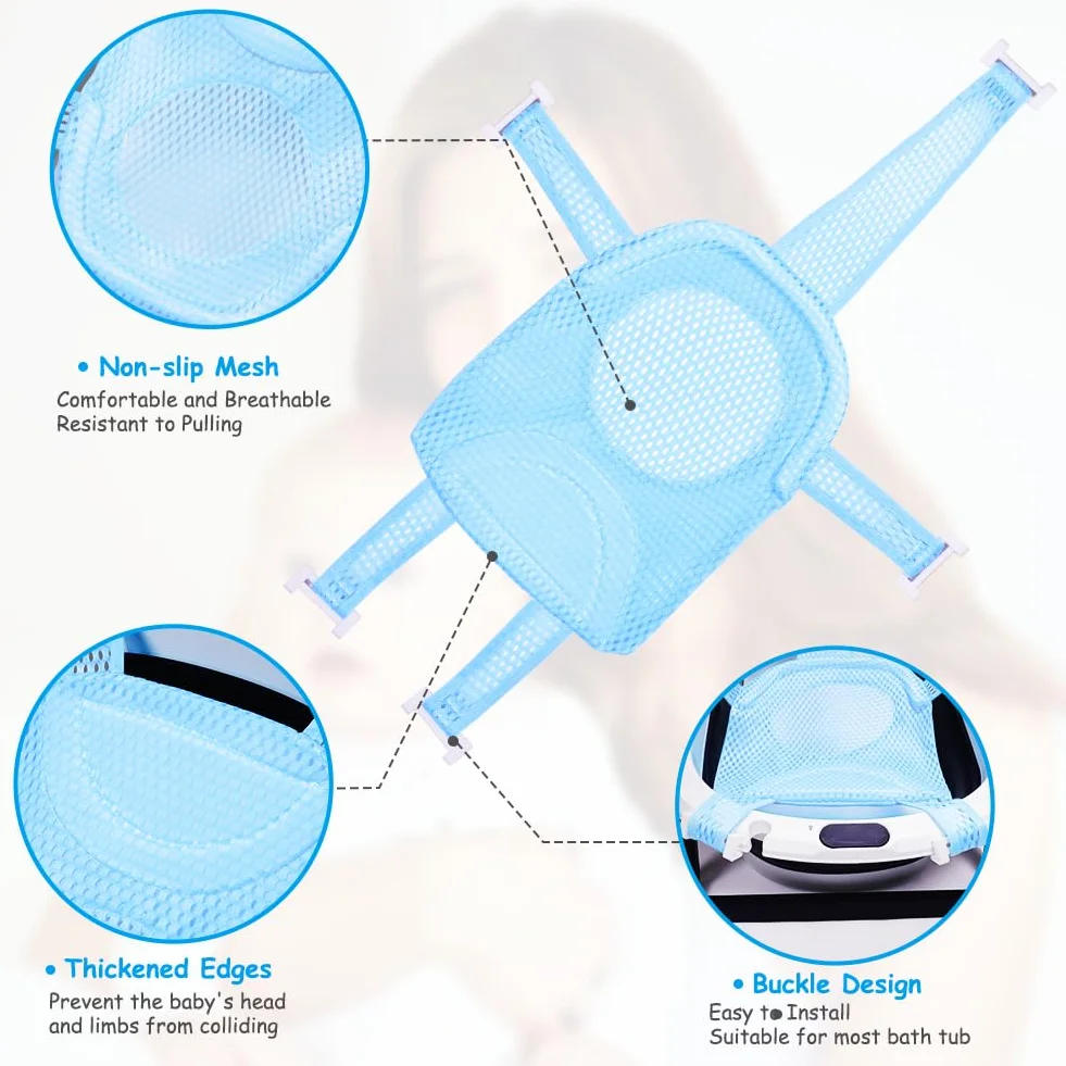 Aolso Cuscino Bagnetto Neonato, Galleggiante Tappetino da Bagno Per Bambini, Riduttore Vaschetta Bagnetto Confortevole, Supporto Pieghevole Per Vasca da Bagno (Azzurro)