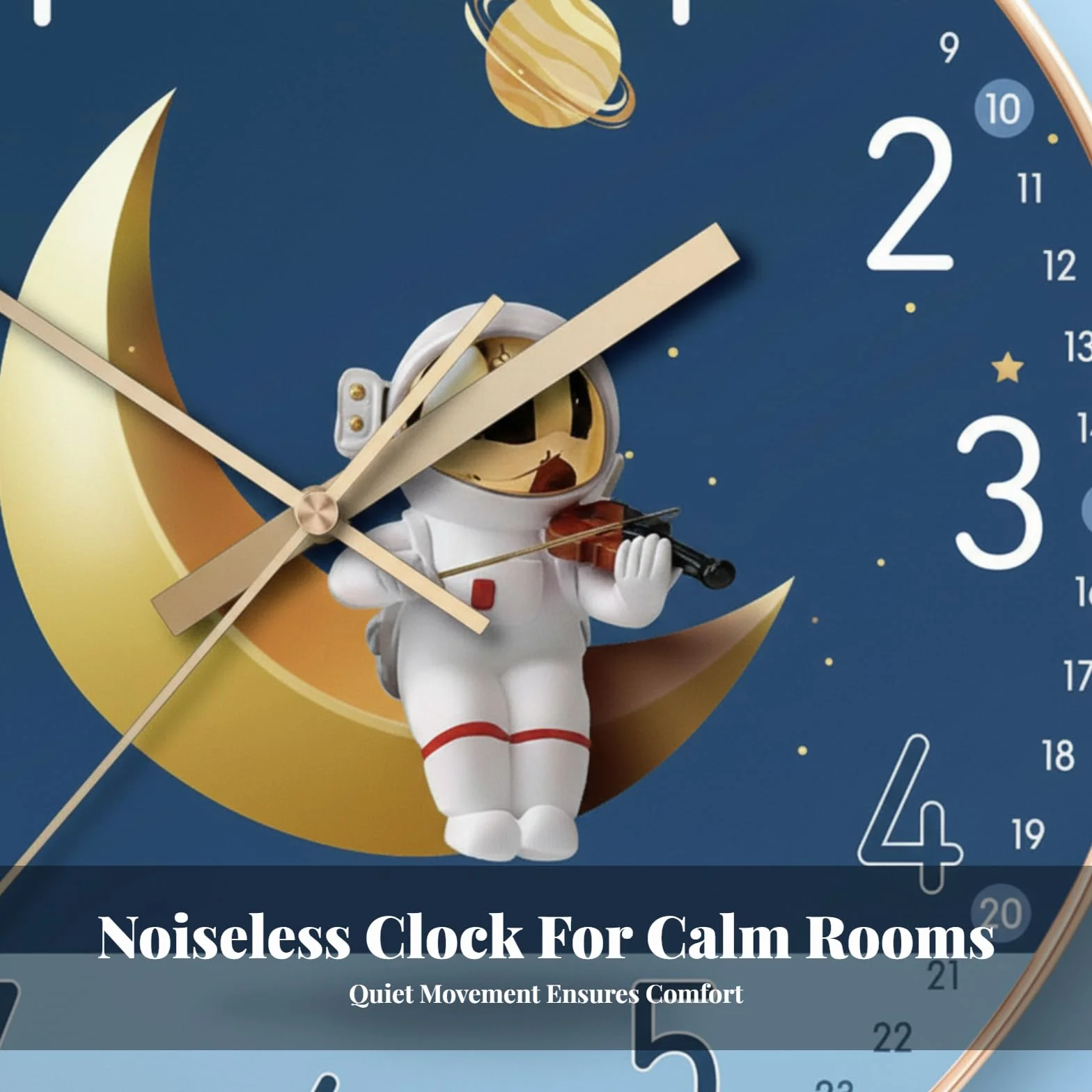 F Fityle Orologio da Parete Senza ticchettio Silenzioso 8" per cameretta dei Bambini, Astronauta Luna