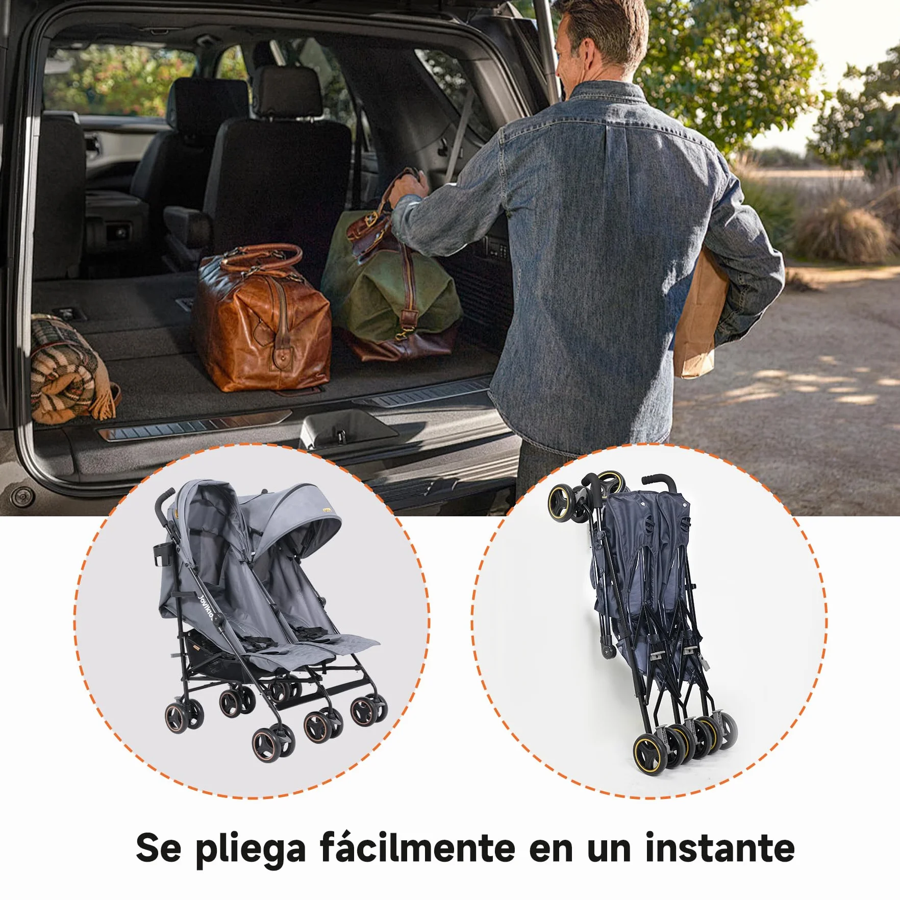 Jovikids Passeggino Gemellare Leggero per Bambini 0-36 Mesi, Doppio Passeggino per Gemelli/Fratelli fino a 15 kg, Cappottina Estesa, 5 Punti di Sicurezza, 2 Grandi Cestini (Grigio)
