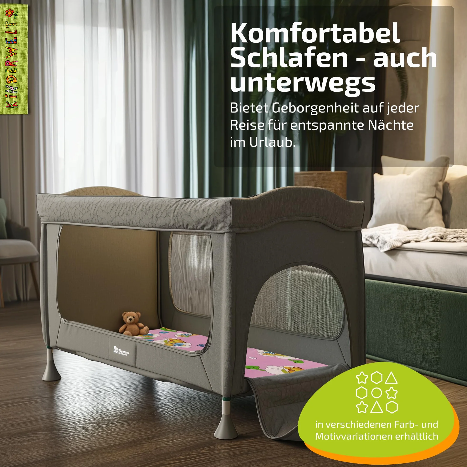 KiNDERWELT Materasso da viaggio per bambini, 120 x 60 cm, rosa, pieghevole, in schiuma fredda di alta qualità, prodotto in Germania