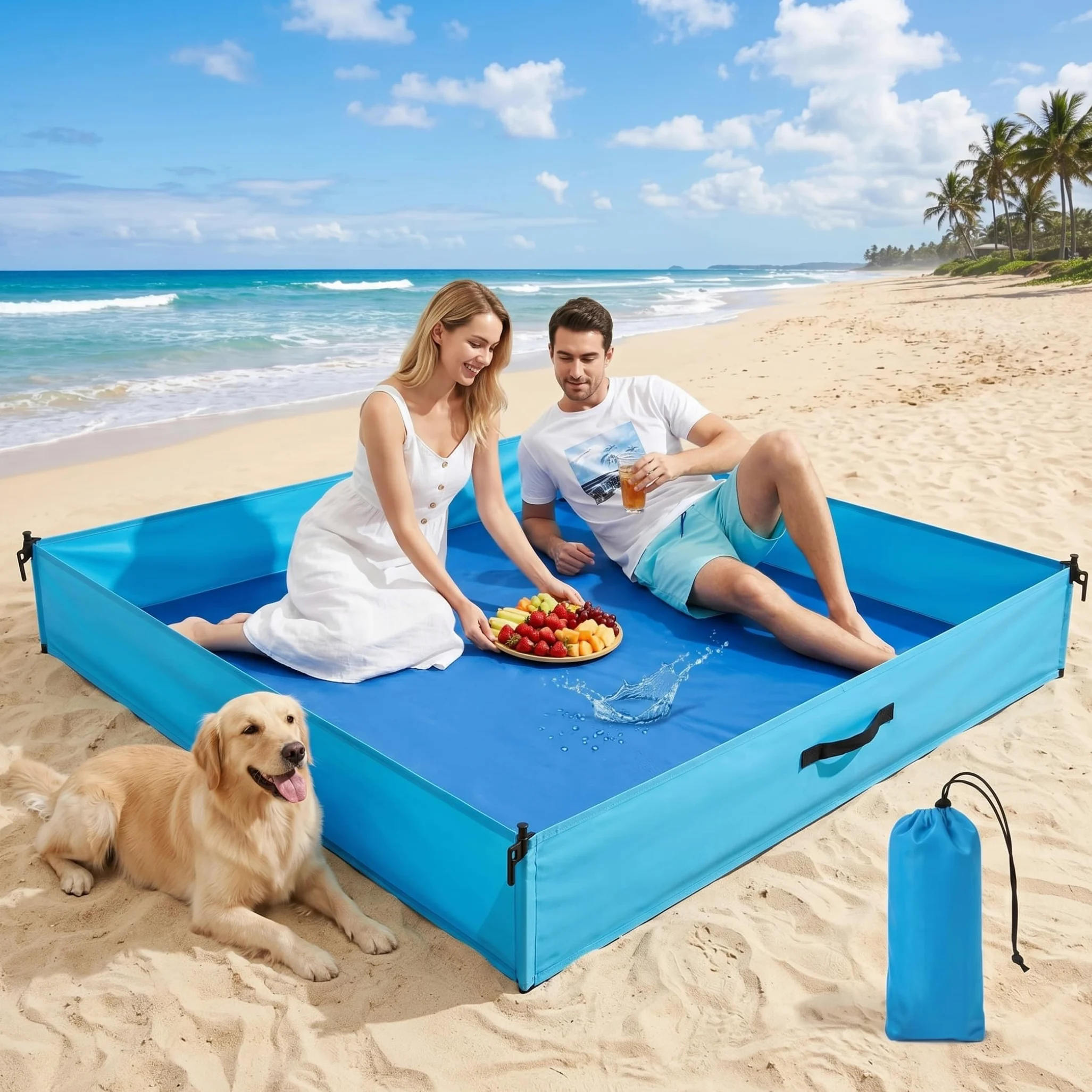 Box da spiaggia per bambino, Box da esterno per bambino, Coperta da spiaggia pieghevole con superficie impermeabile, Blu, 72, 83x57, 09x9, 84 pollici..